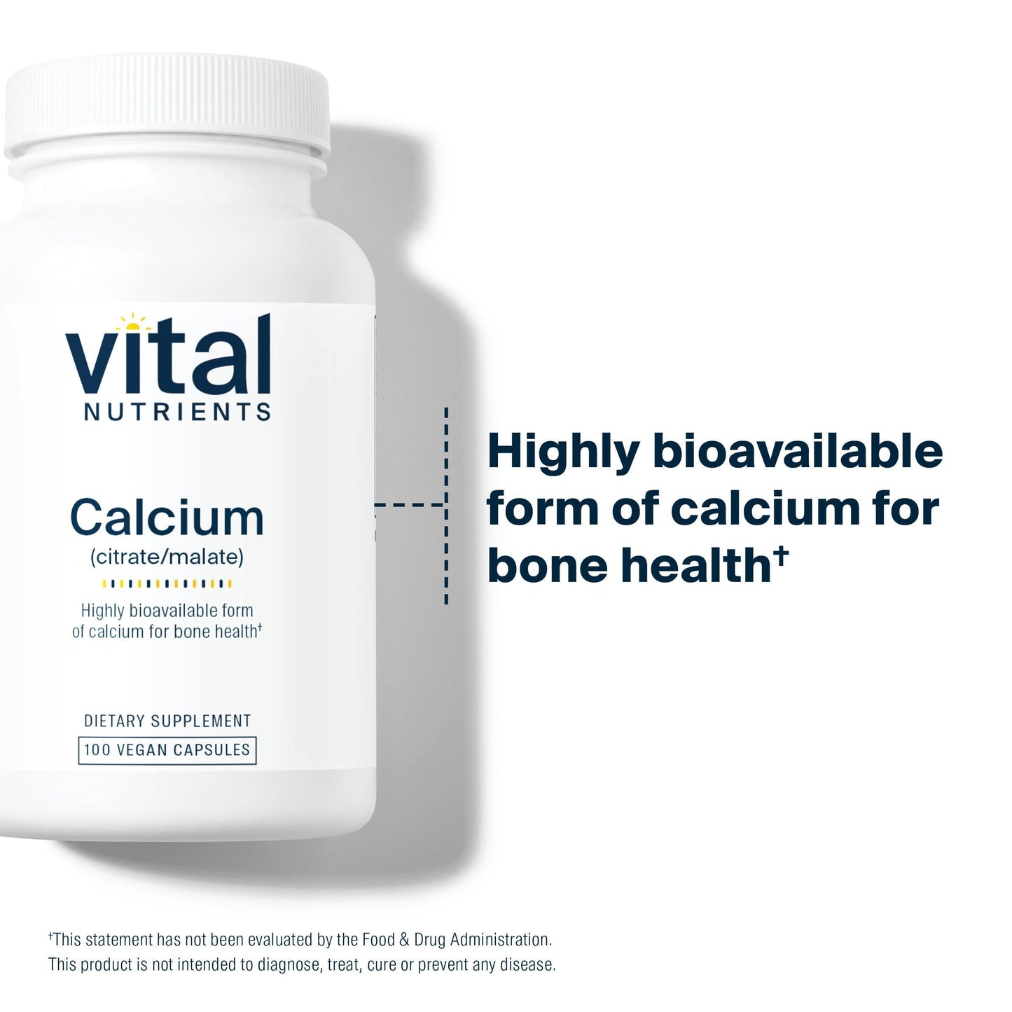 Vital Nutrients Calcium (Citrate/Malate) - Most Bioavailable Form of Calcium, Capsule, 100 Count