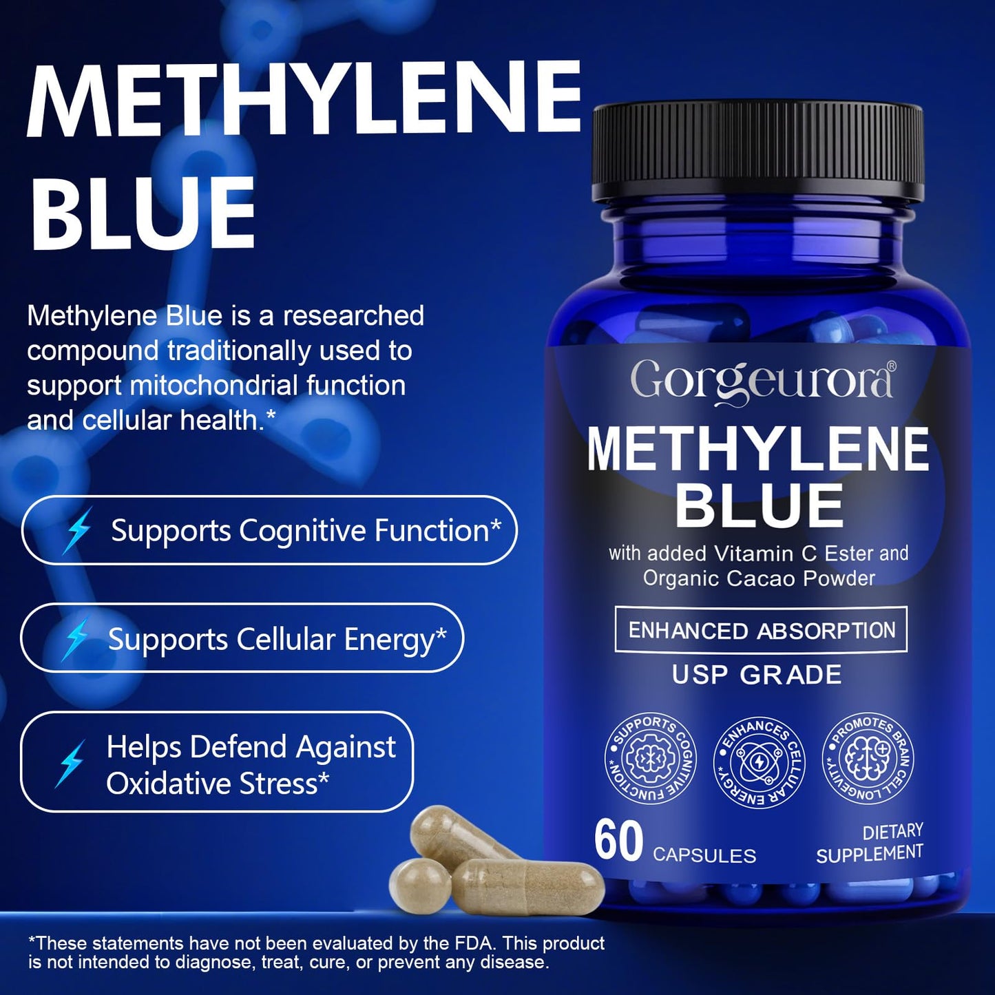 Feeliville Methylene Blue Capsules, 60 Count