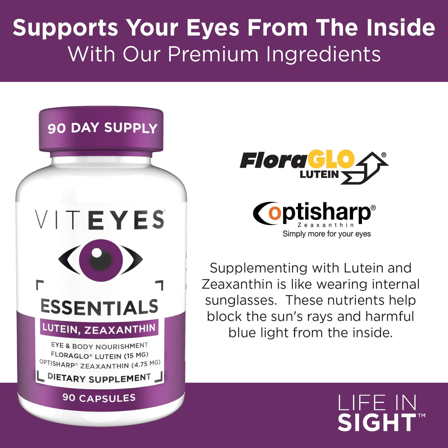 Viteyes Essentials Eye Health Dietary Supplement, Lutein & Zeaxanthin for Macular Support Capsules, 90 Count