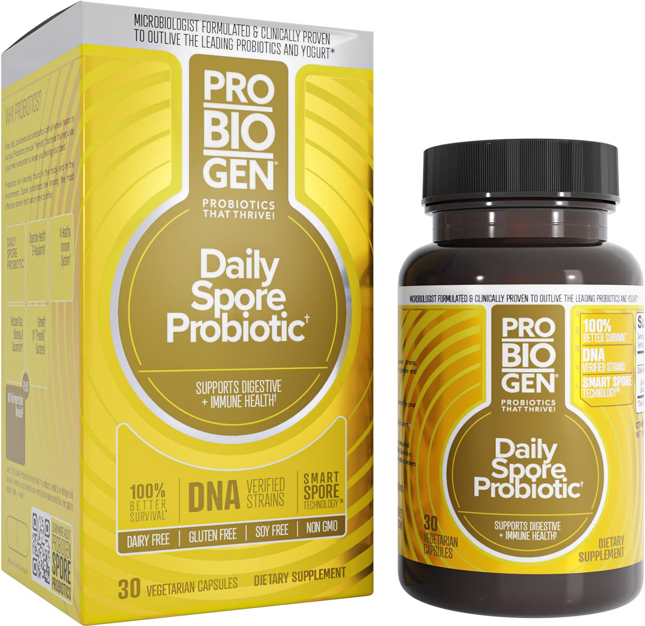 Probiogen Spore Probiotic Daily Digestive & Gut Health Support Probiotics for Women and Men, 30 Capsules