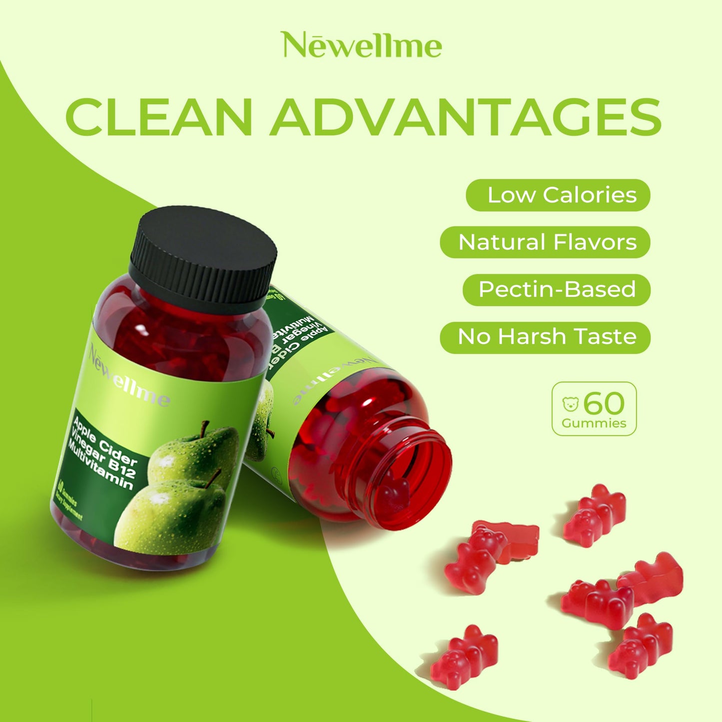 NEWELLME ACV Gummies with the Mother & B12 Gummy, 120 Count