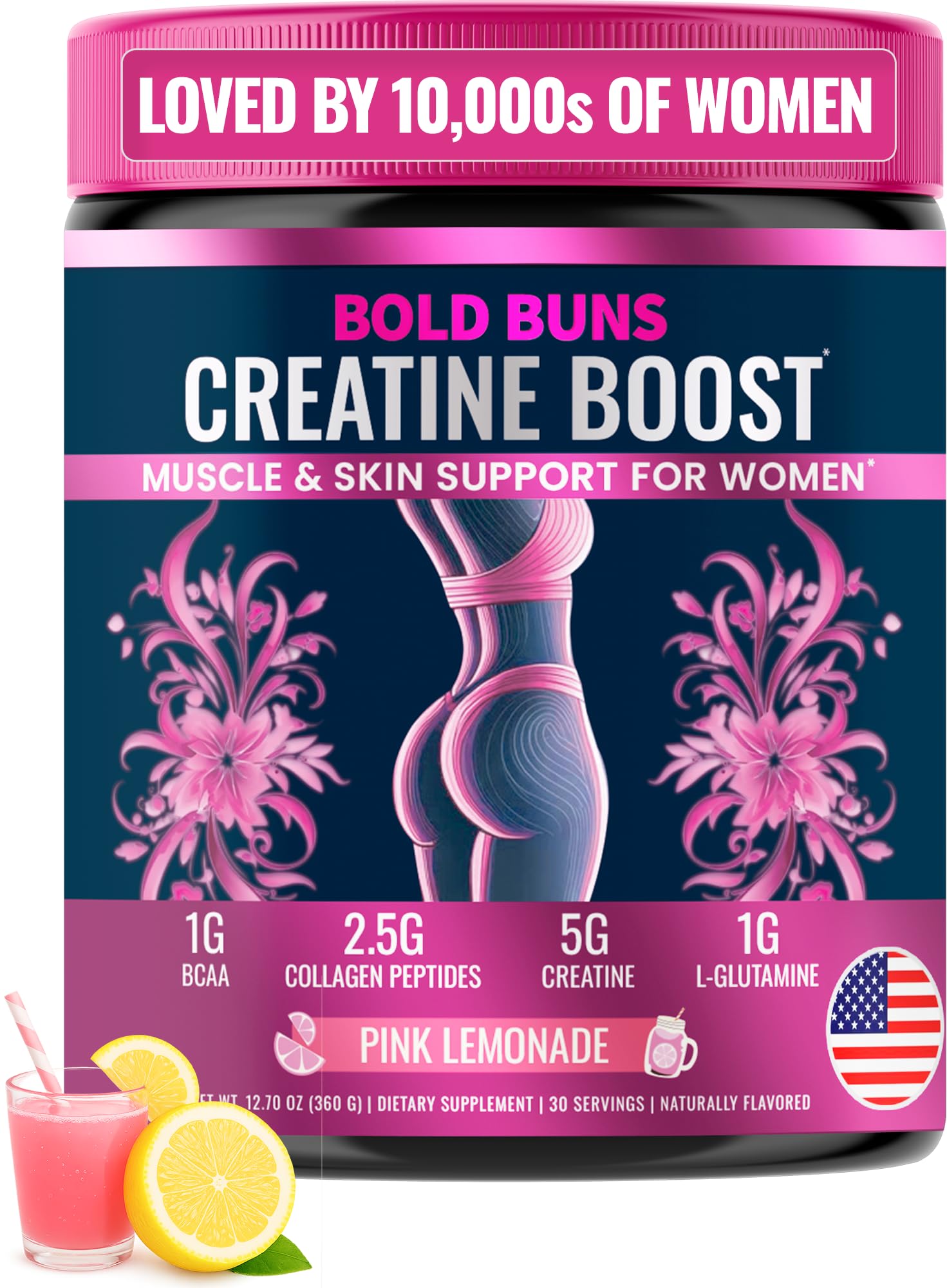 Bold Buns Creatine for Women – Supplement with Collagen & BCAA Powder, 12.7 Ounce
