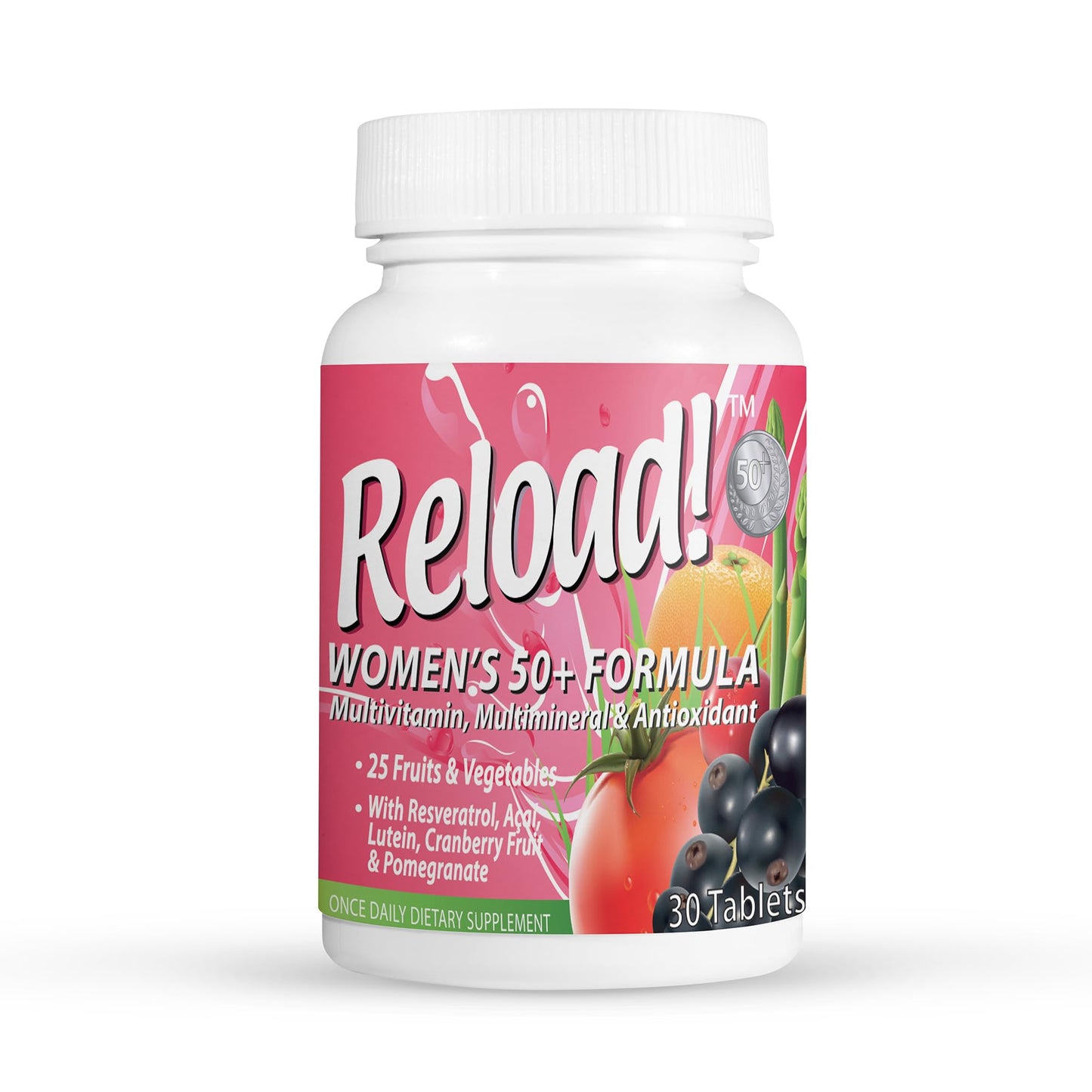 Reload! Women’s 50+ Multivitamin, Multimineral & Antioxidant – with Resveratrol, Acai, Lutein, Cranberry, Pomegranate & 25 Fruits & Vegetables – Once Daily Tablets – 30 Count