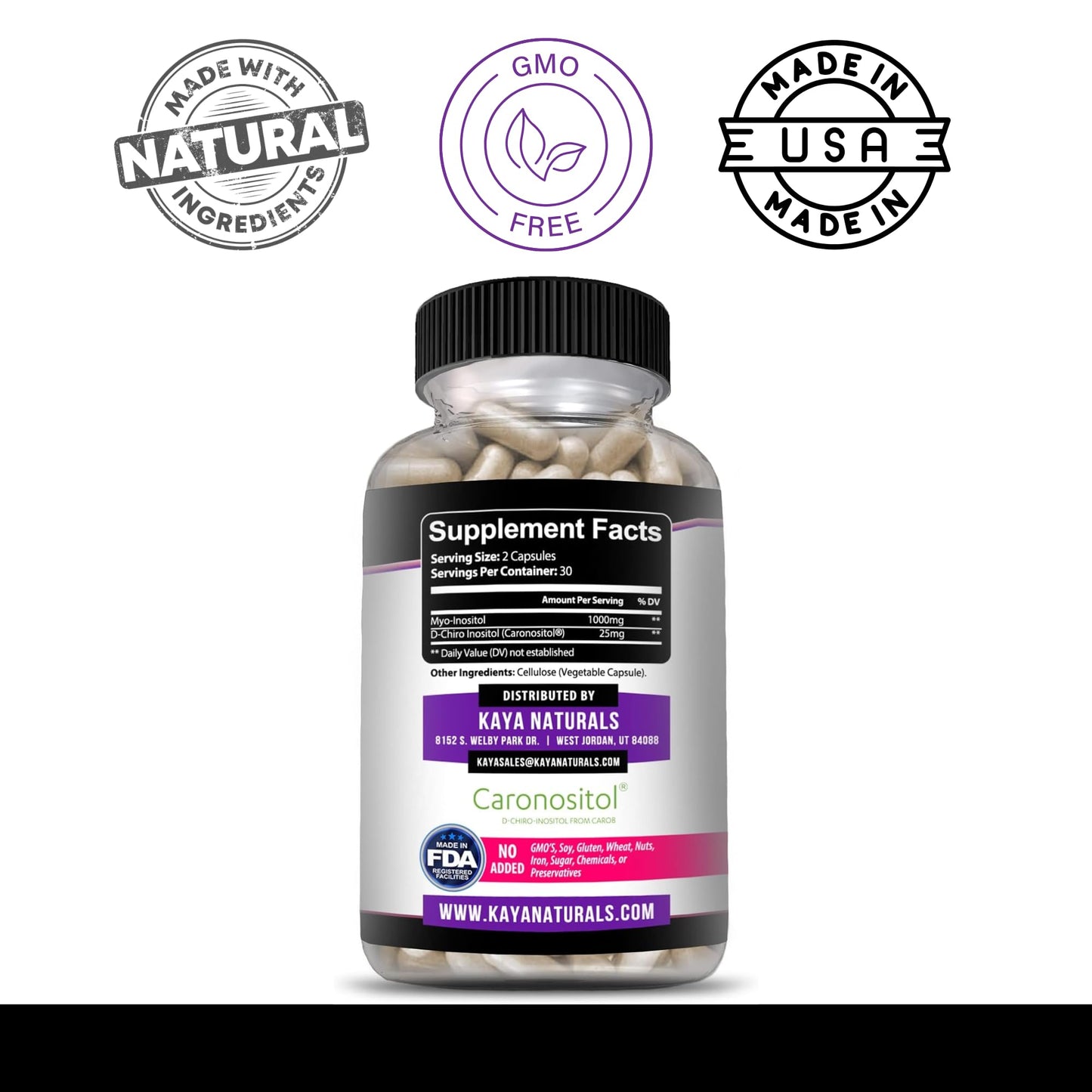 Kaya Naturals Myo & D-Chiro Inositol Plus Support for Women Vitamin B8 60 Capsules