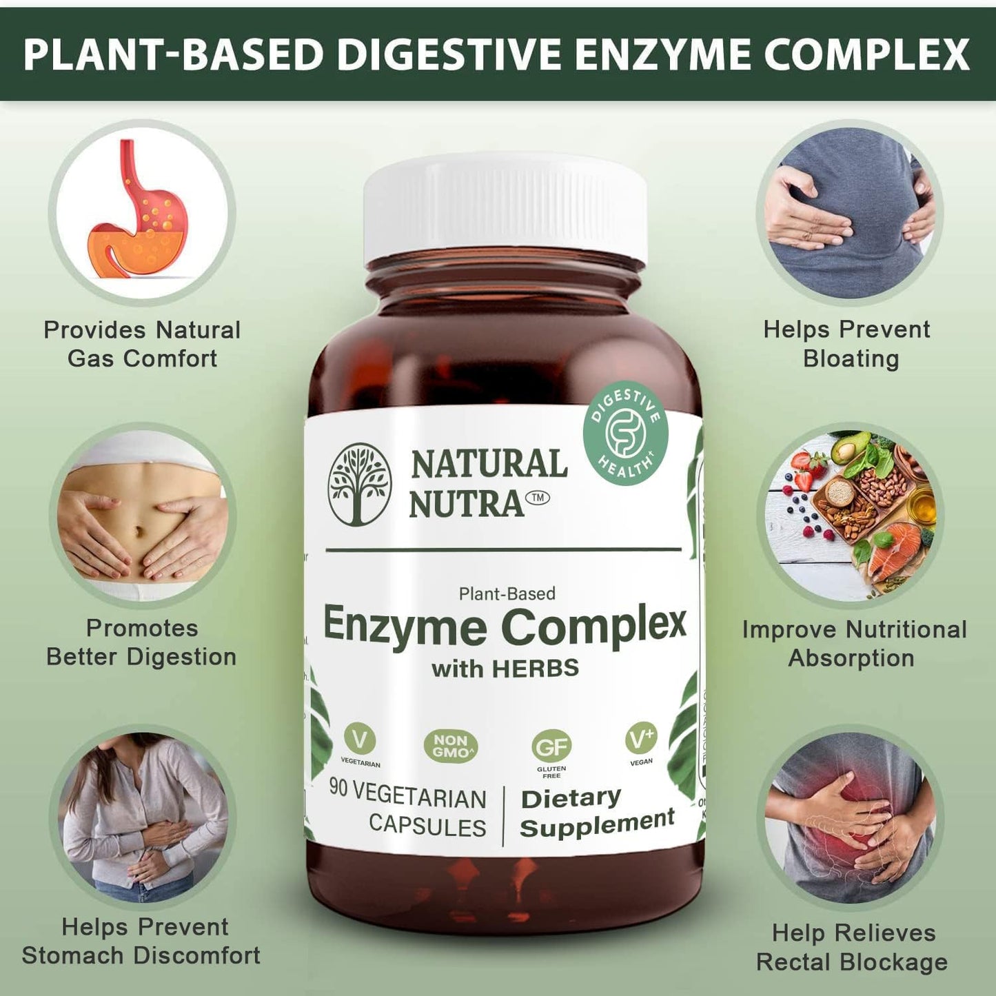 Natural Nutra Plant-Based Digestive Enzyme Complex Capsules 90