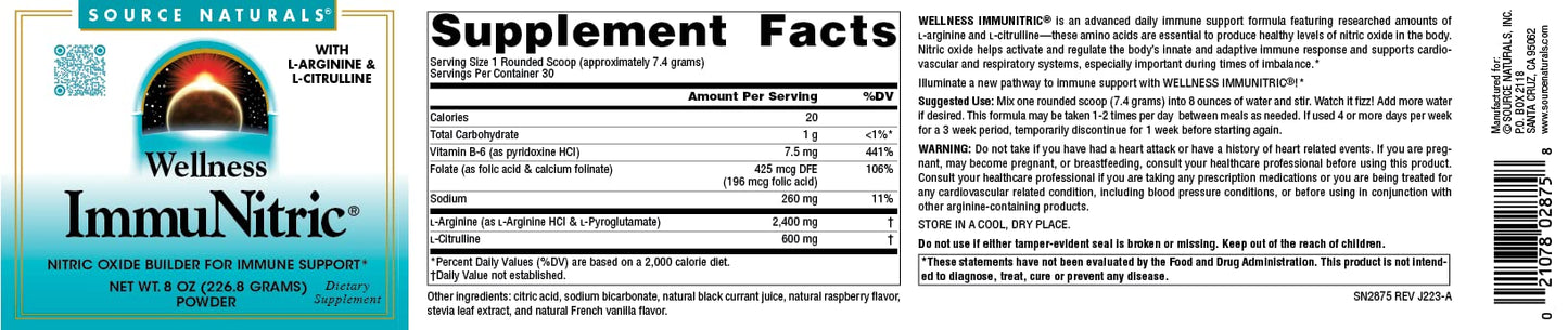 Source Naturals Immunitric Nitric Oxide Builder for Immune System Support Powder, 8 oz