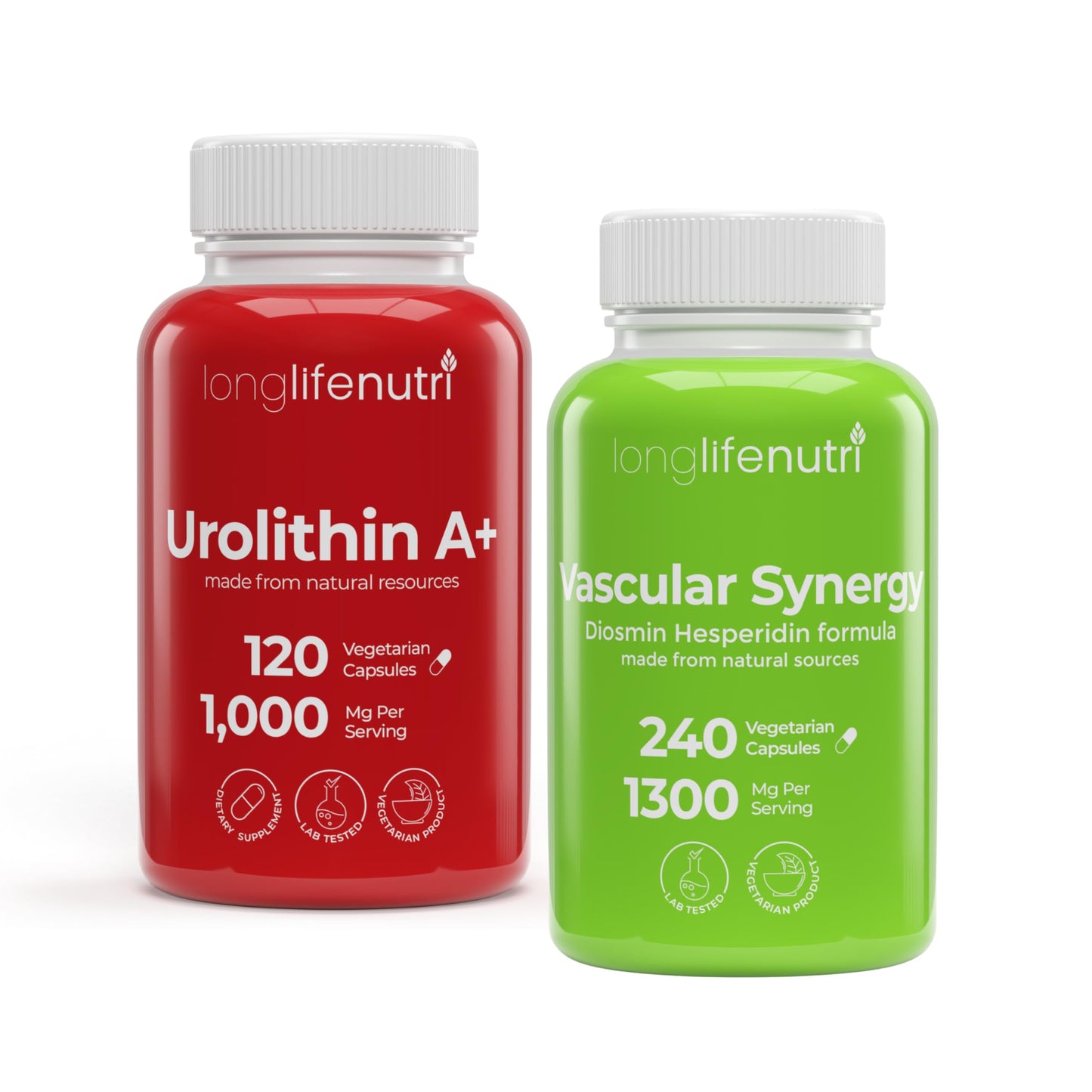 LongLifeNutri Urolithin A+ 1000 mg & Diosmin Hesperidin Complex 1000 mg/300 mg Bundle, 360 Veg Caps