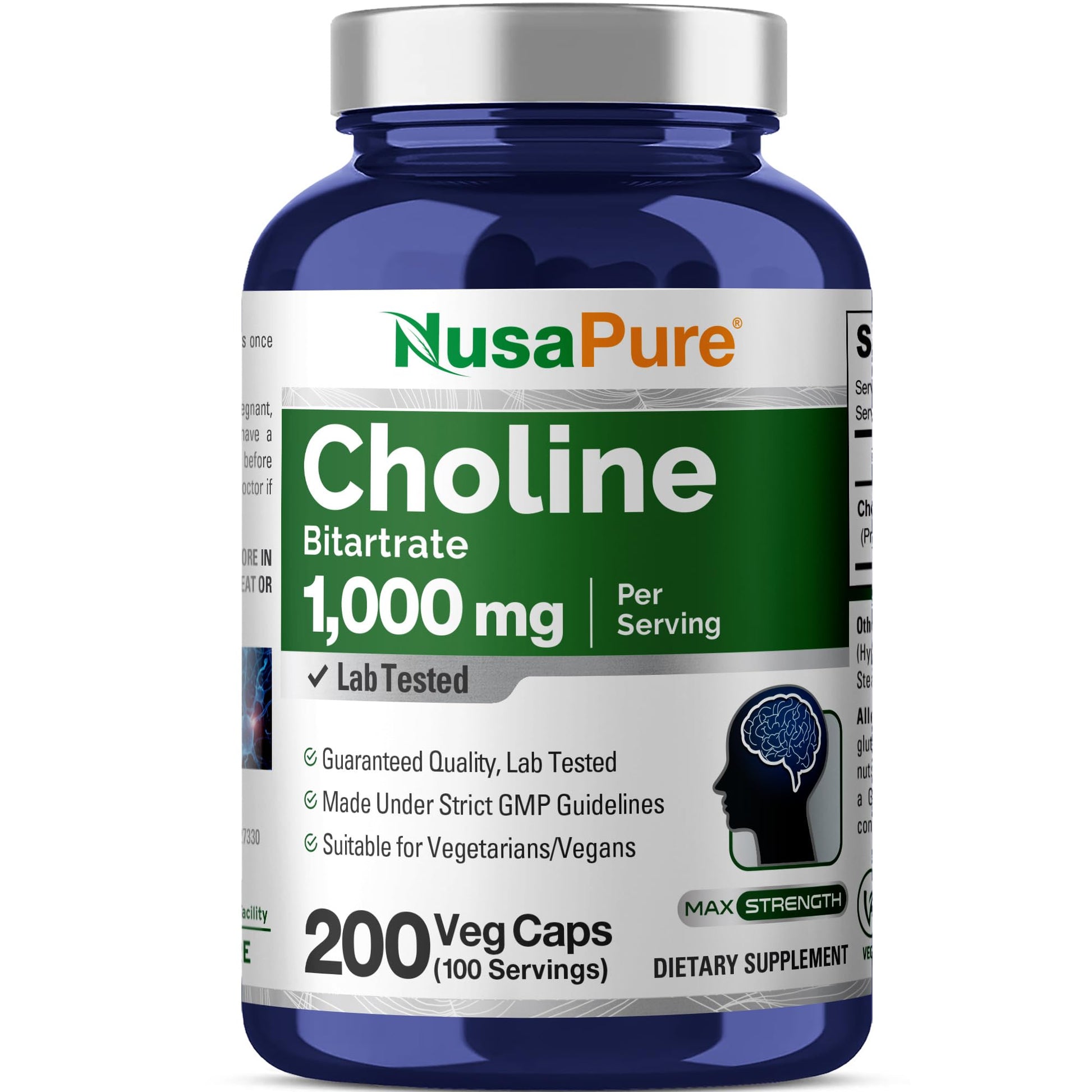 NusaPure Choline Bitartrate Capsule, 200 Capsules