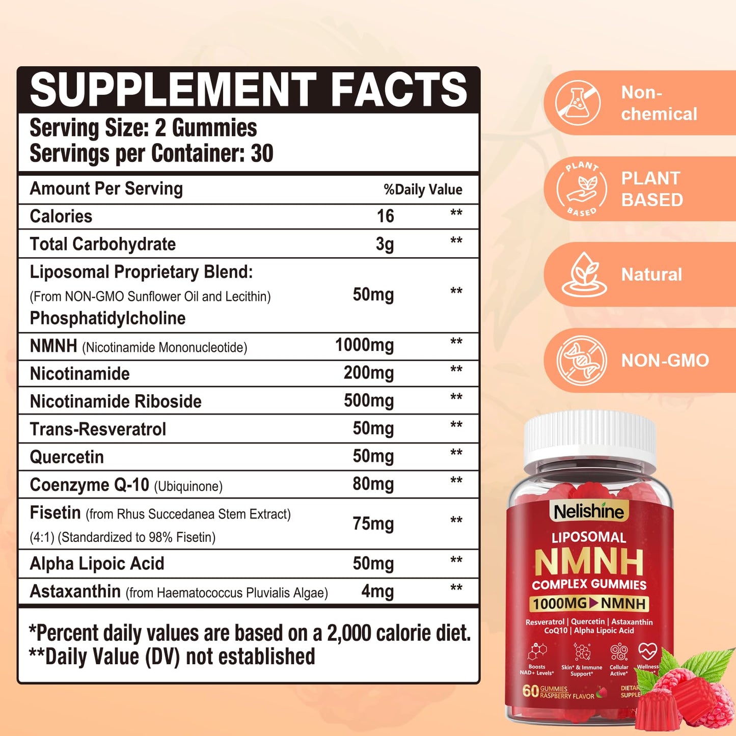 Nelishine NMN Liposomal NMNH Gummies NAD Supplement, 120 Gummies
