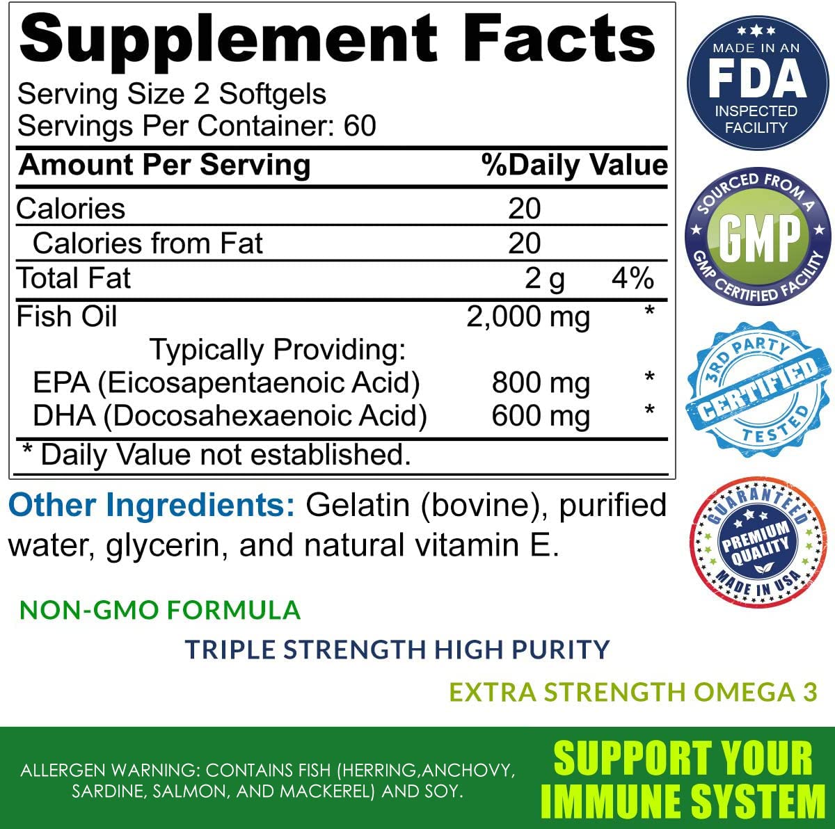 Total Activation Omega 3 Fish Oil Supplement Softgels 120