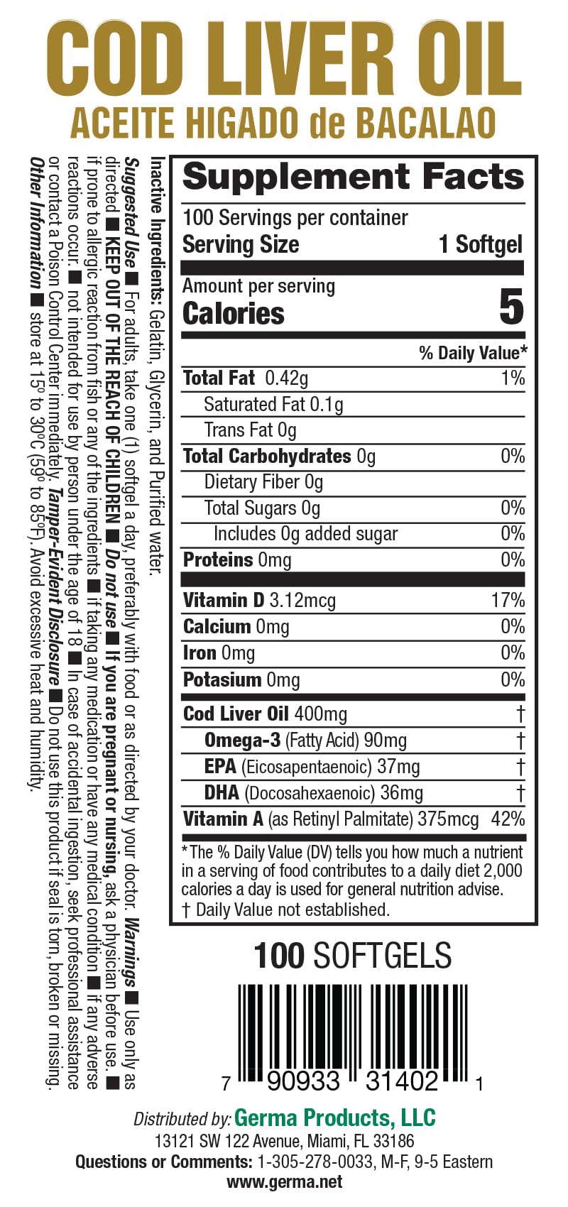 Germa Cod Liver Oil Capsules, 100 Capsules