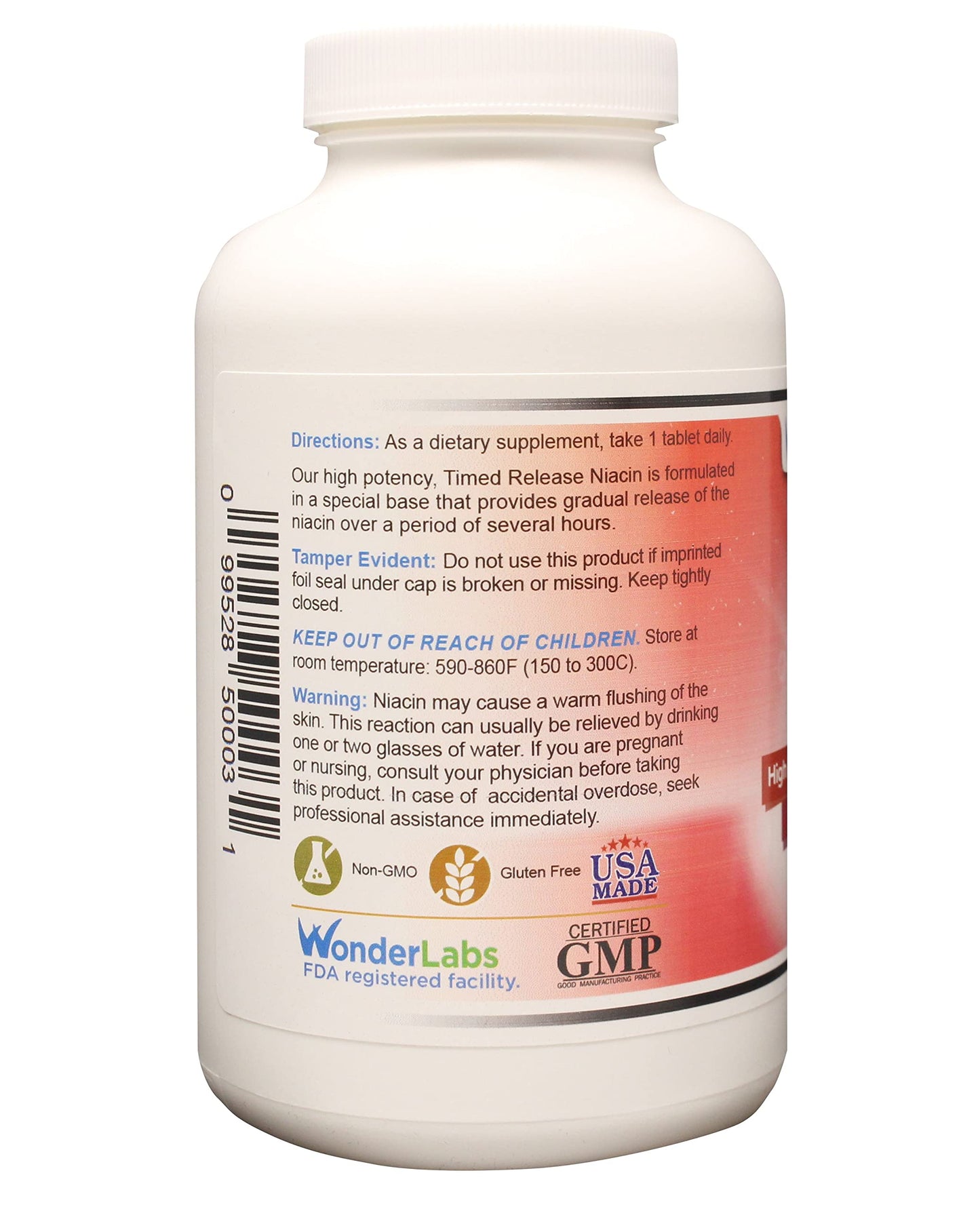 Wonder Laboratories Niacin (Vitamin B3) 500 mg Time Release Tablets, 100 Tablets