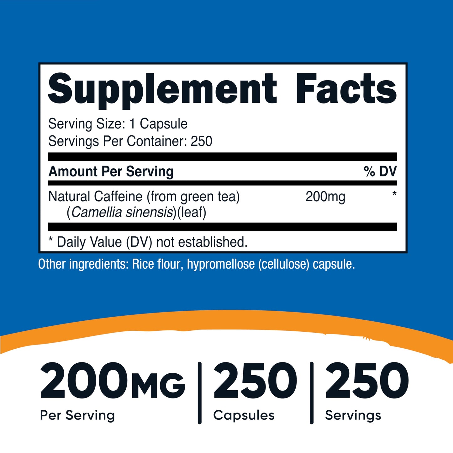 Nutricost Natural Caffeine 200mg Capsule 250 Count