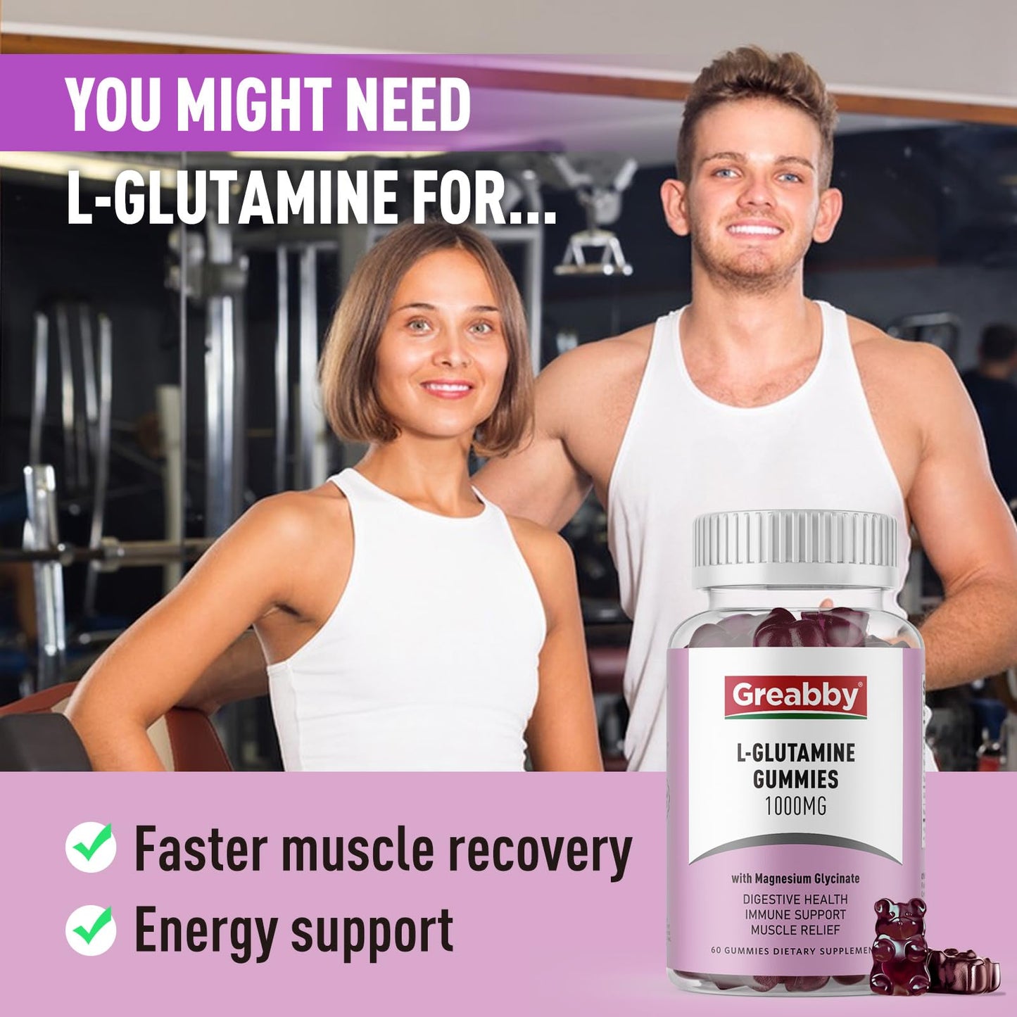 GREABBY L-Glutamine 1000mg Gummies, 120 Count