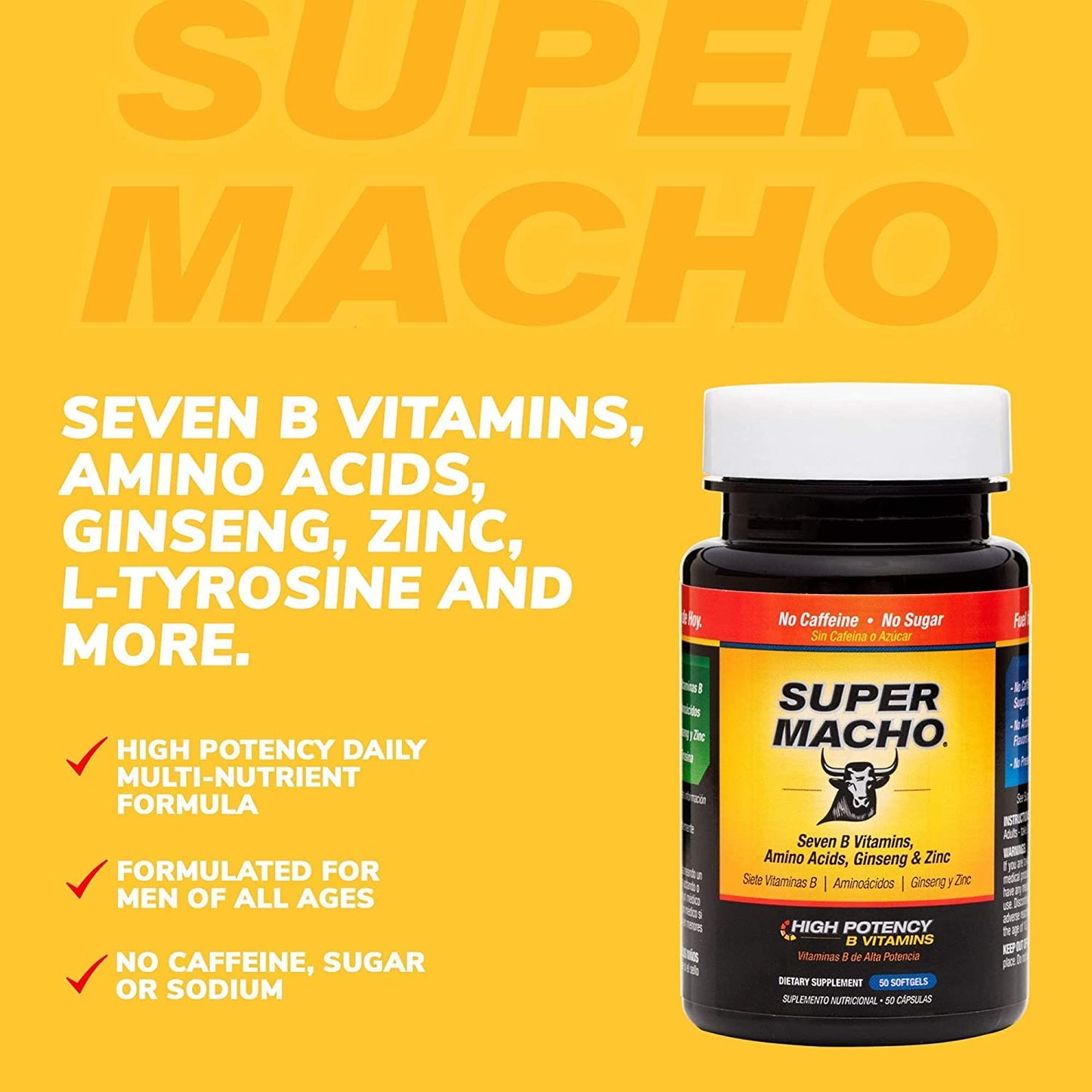Super Macho Dietary Supplement with High Potency Zinc & 7 B Vitamins Softgel 150
