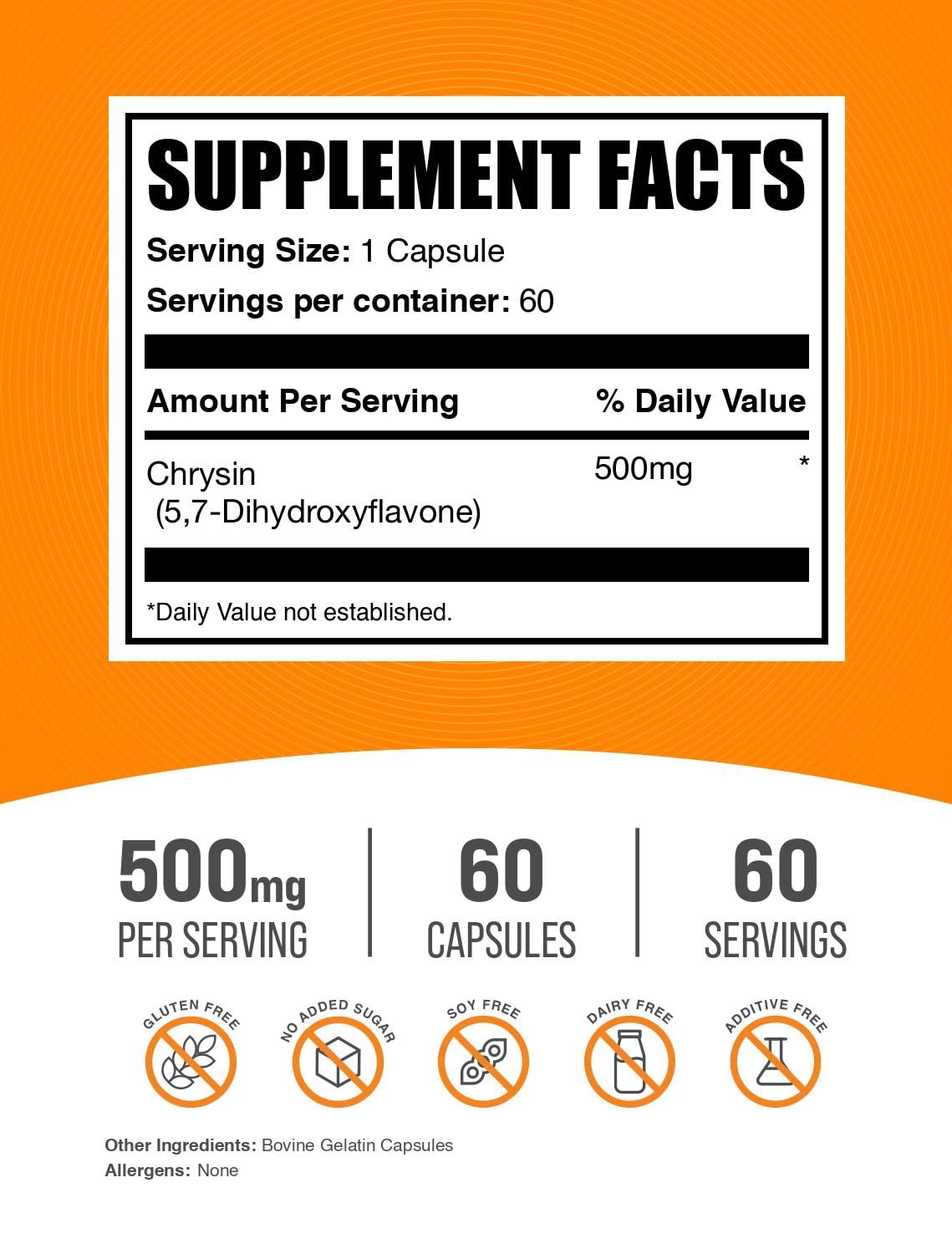 BulkSupplements Chrysin Capsules 500mg, 60 Capsules