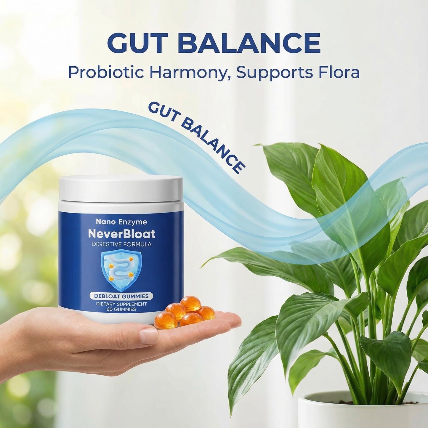 KBKTWOLT Nano Digestive Enzyme Gummies with Probiotics – NeverBloat Formula for Daily Digestive Support, Helps Relieve Bloating & Gas, Chewable Enzyme Complex, 60 Gummies