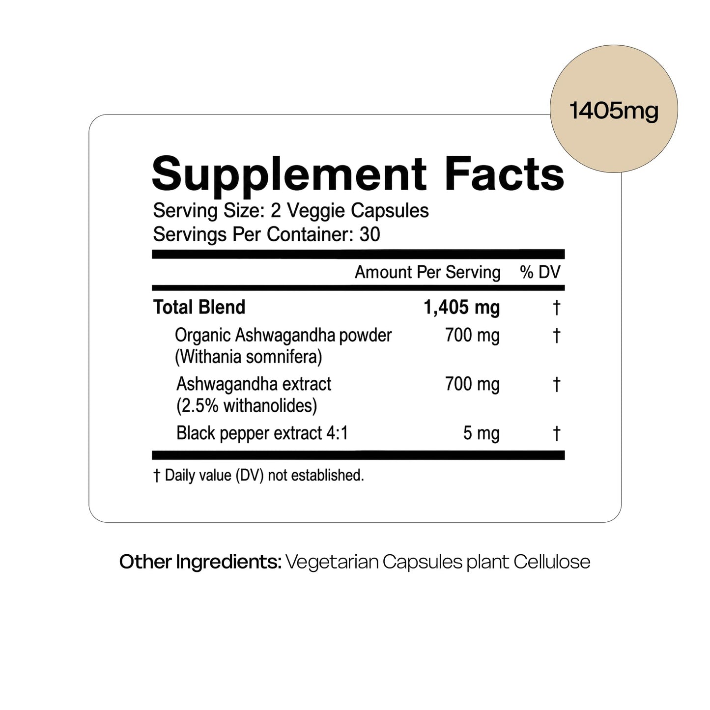NIWALI Ashwagandha Capsules 1405 mg Extra Strength, 60 Capsules