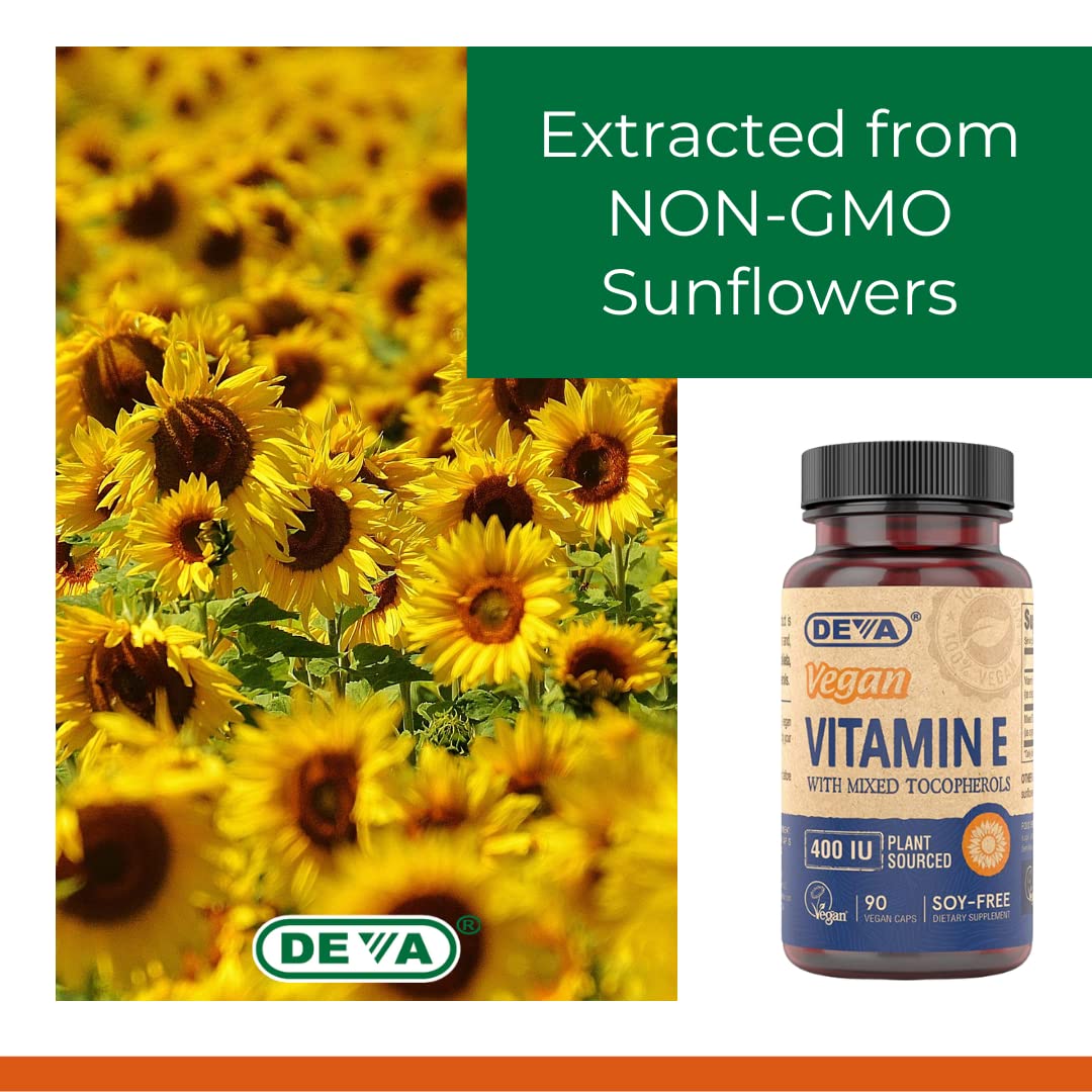 DEVA Vitamin E 400IU with Mixed Tocopherols, Vegan, Capsules, 90 Count