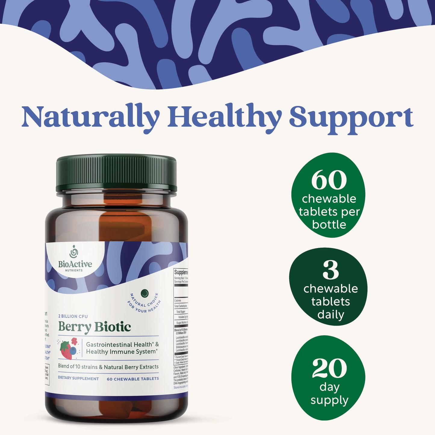 BIOACTIVE NUTRIENTS BerryBiotic Probiotics & Prebiotics Supplement Tablet, 60 Count