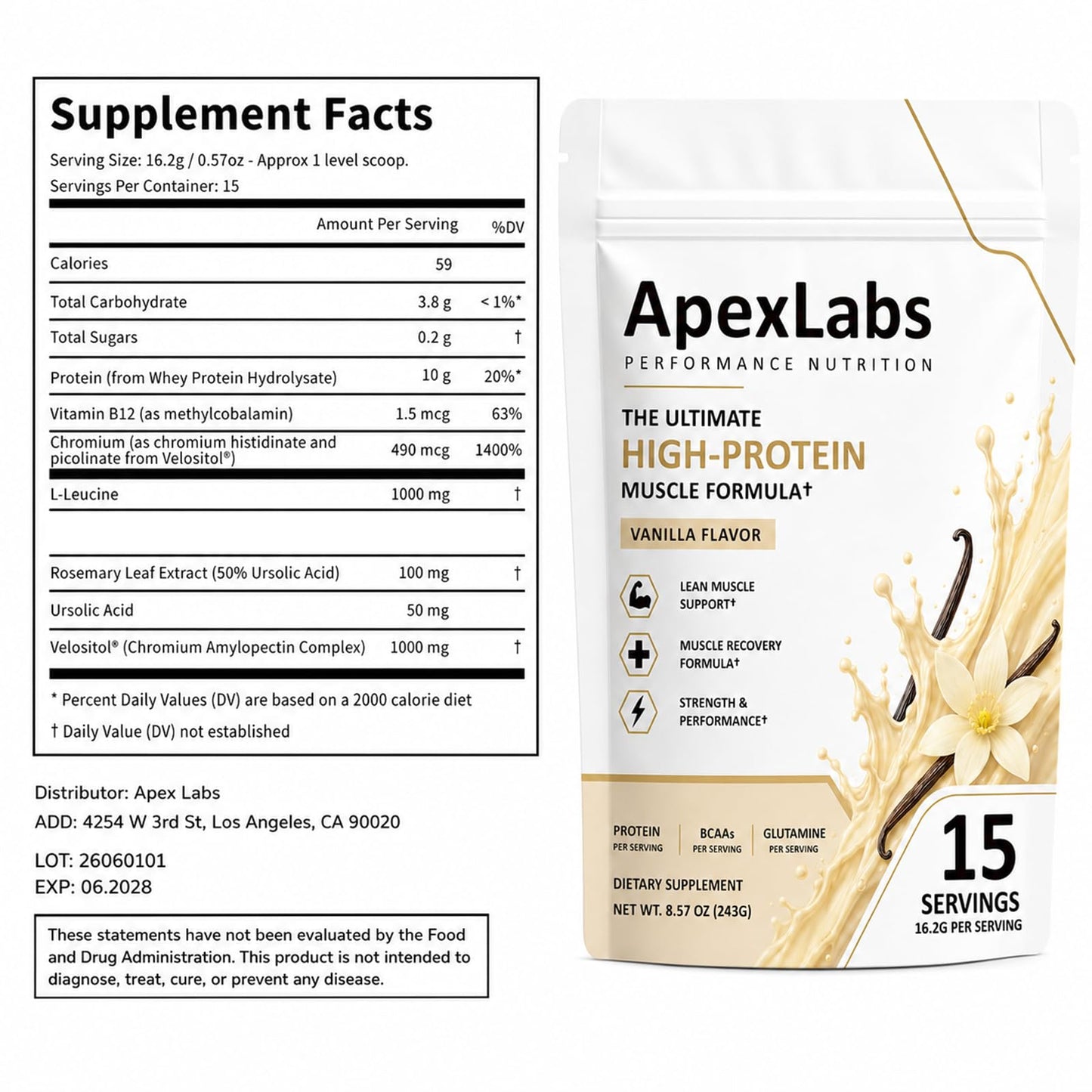 Apex Labs Muscle Powder Vanilla 1 Ounce