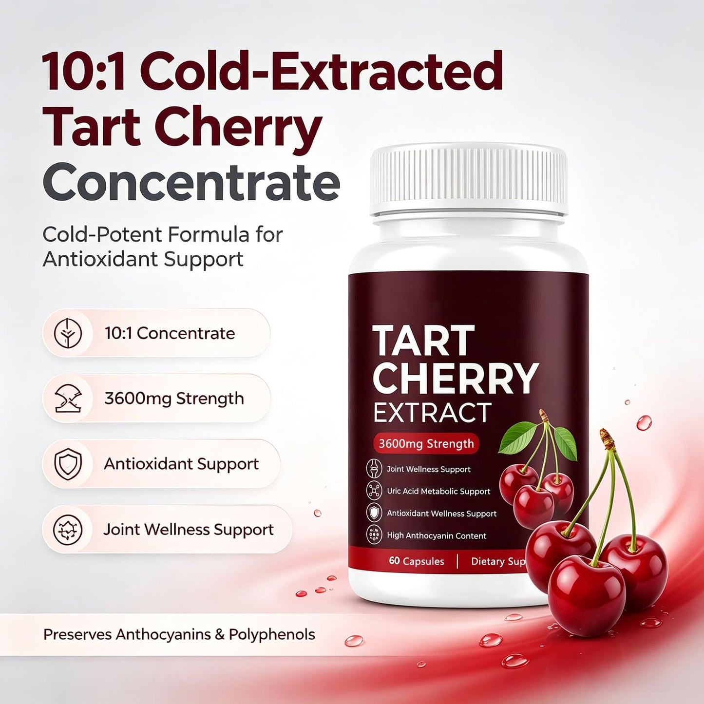 BLOUM Tart Cherry Cold Extract Capsules, 90 Count