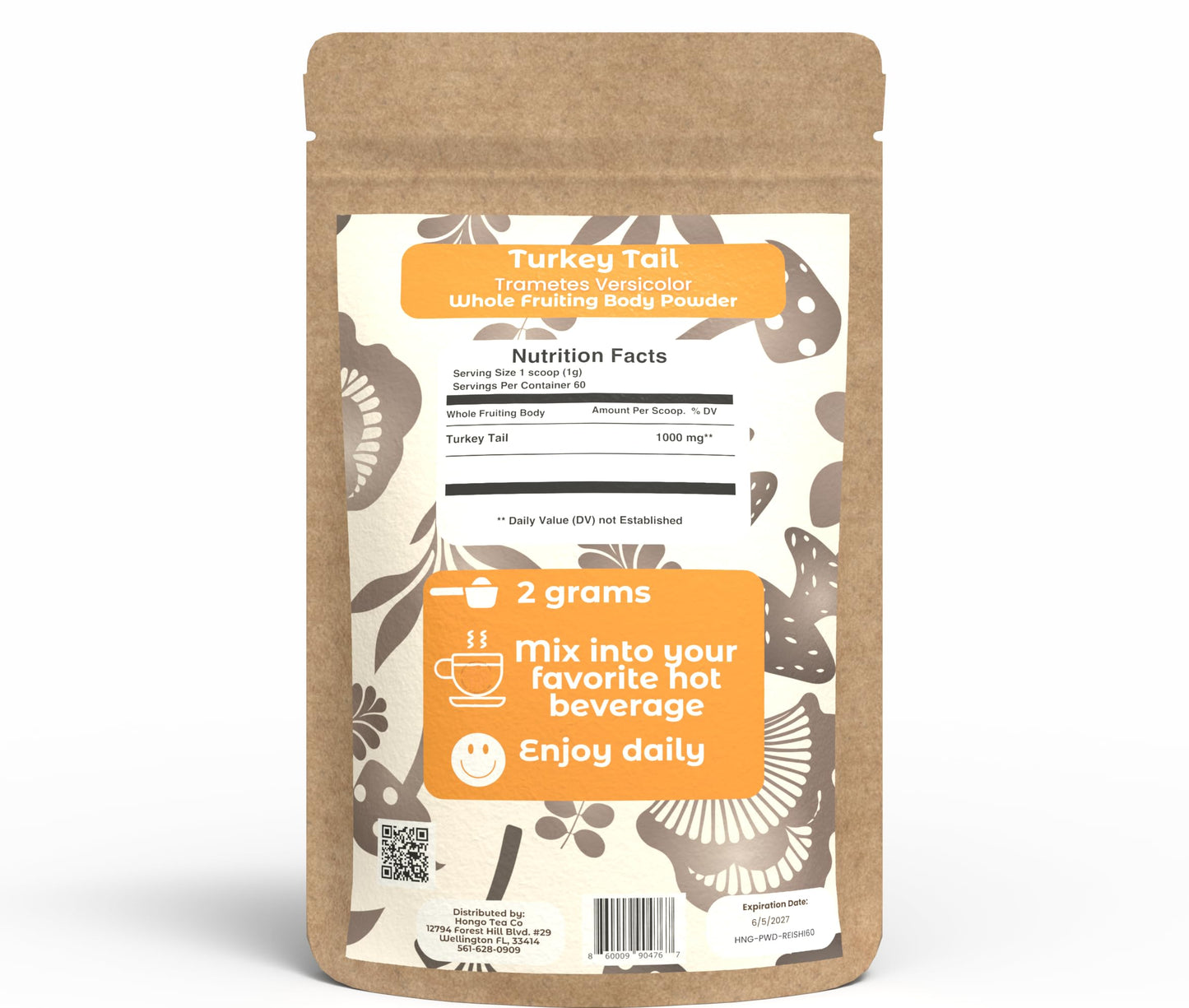 Hongo Tea Hongo Mushroom Power Turkey Tail Mushroom Powder, 2.12 oz
