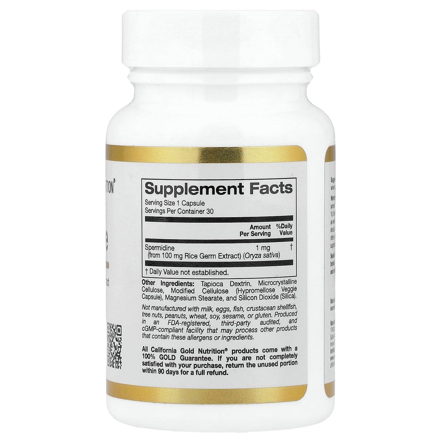 California Gold Nutrition Spermidine, Rice Germ Extract, 1 mg Veggie Capsules, 30 Count