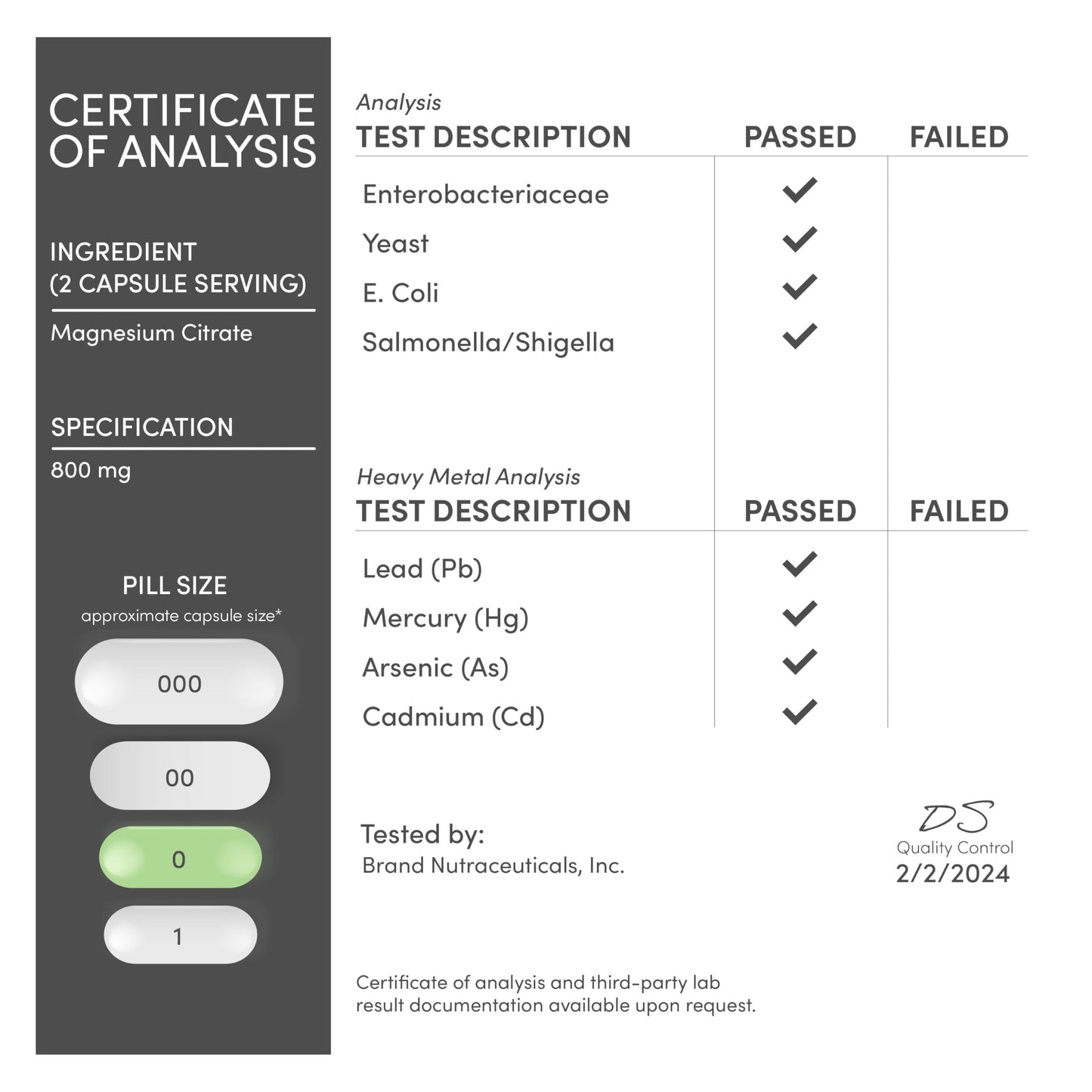 Double Wood Supplements Magnesium Citrate 800mg Capsules, 180 Count