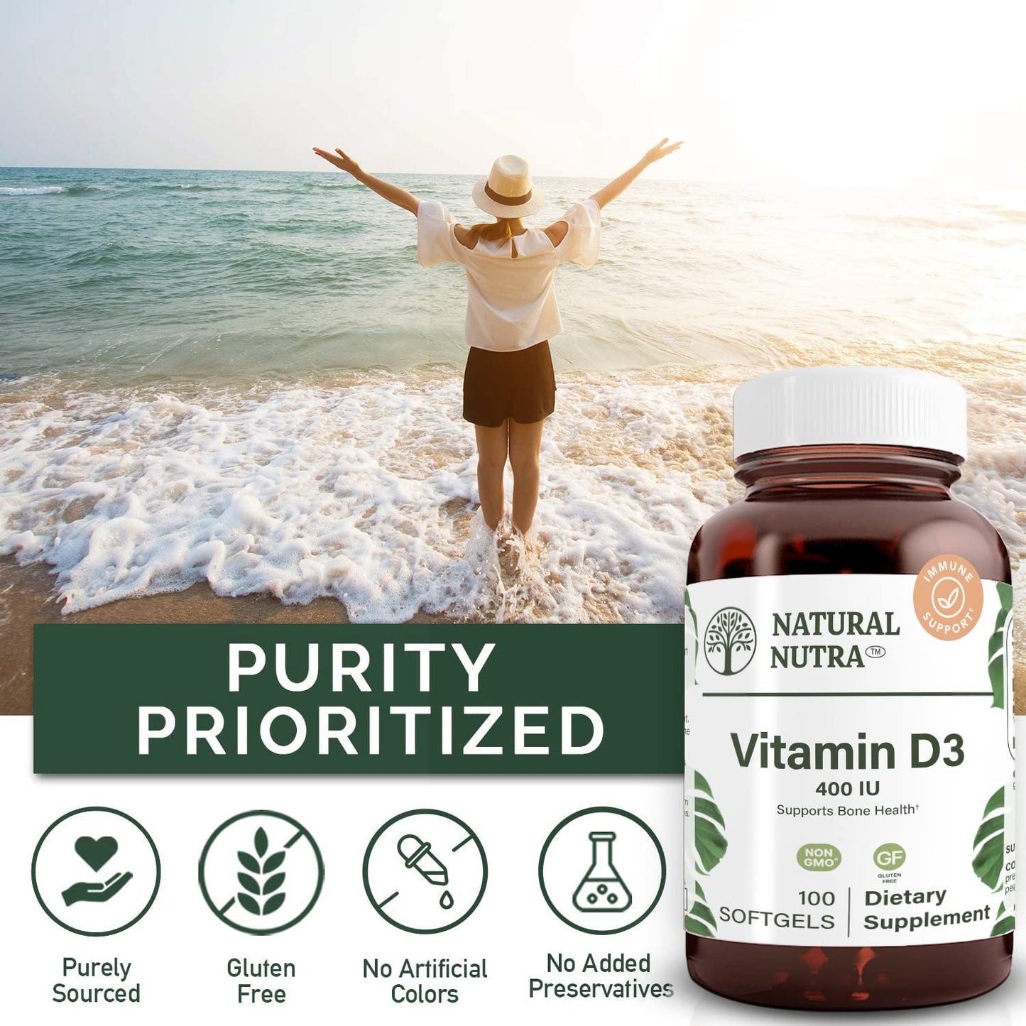 Natural Nutra Vitamin D3 400 IU Softgels 100 Count