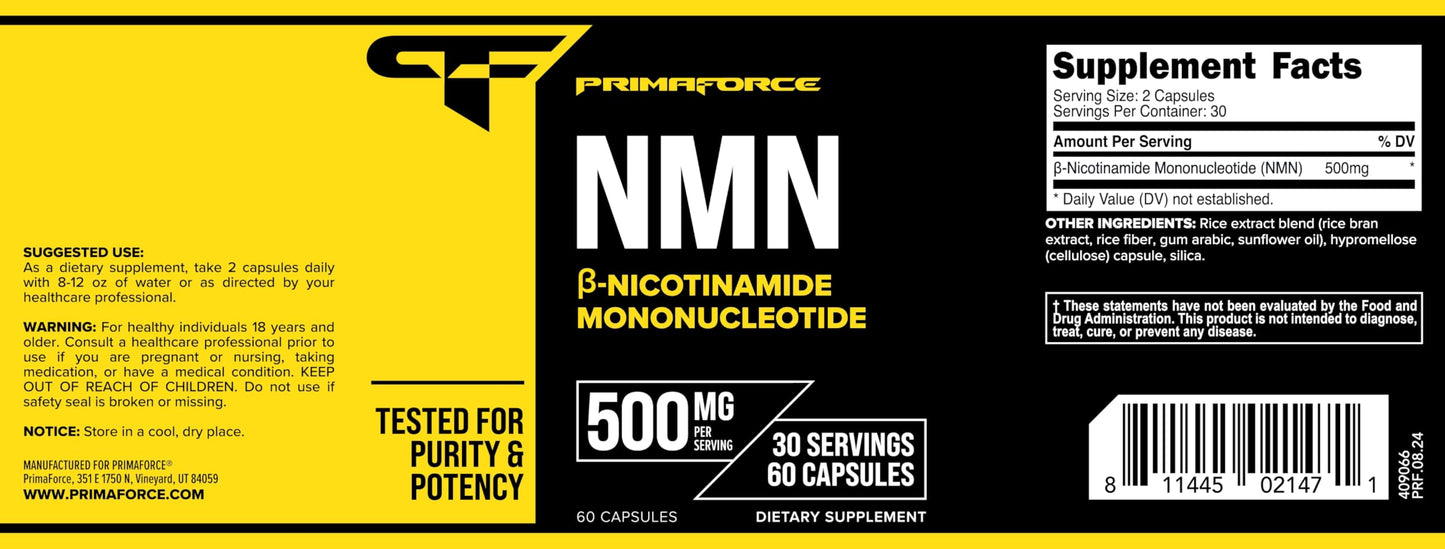 Primaforce NMN Supplement 500mg Capsules 60 Count
