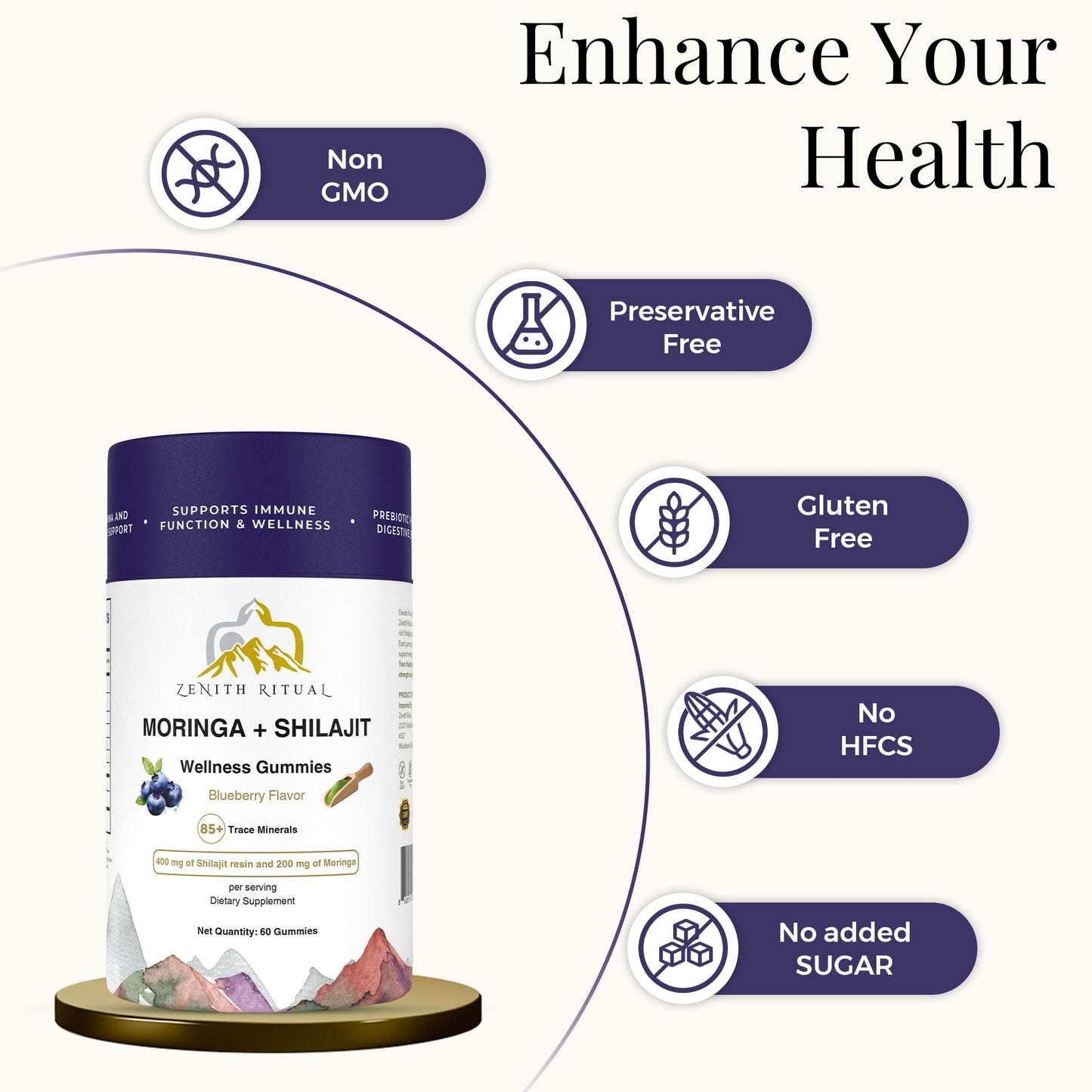 ZENITH RITUAL Shilajit Gummies with Moringa 60 Gummies