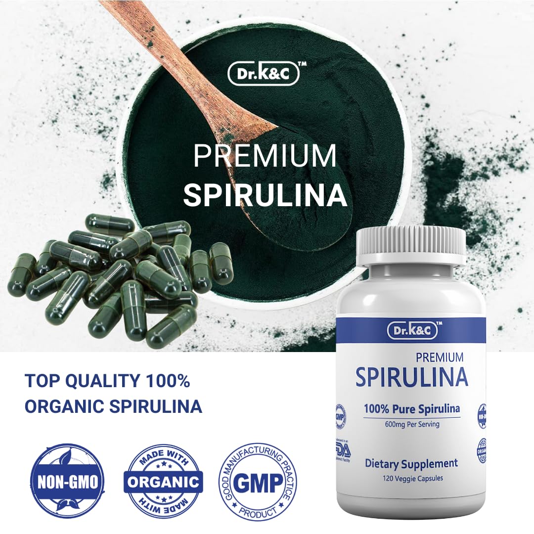 Dr.K&C Organic Spirulina Capsules, 360 Count