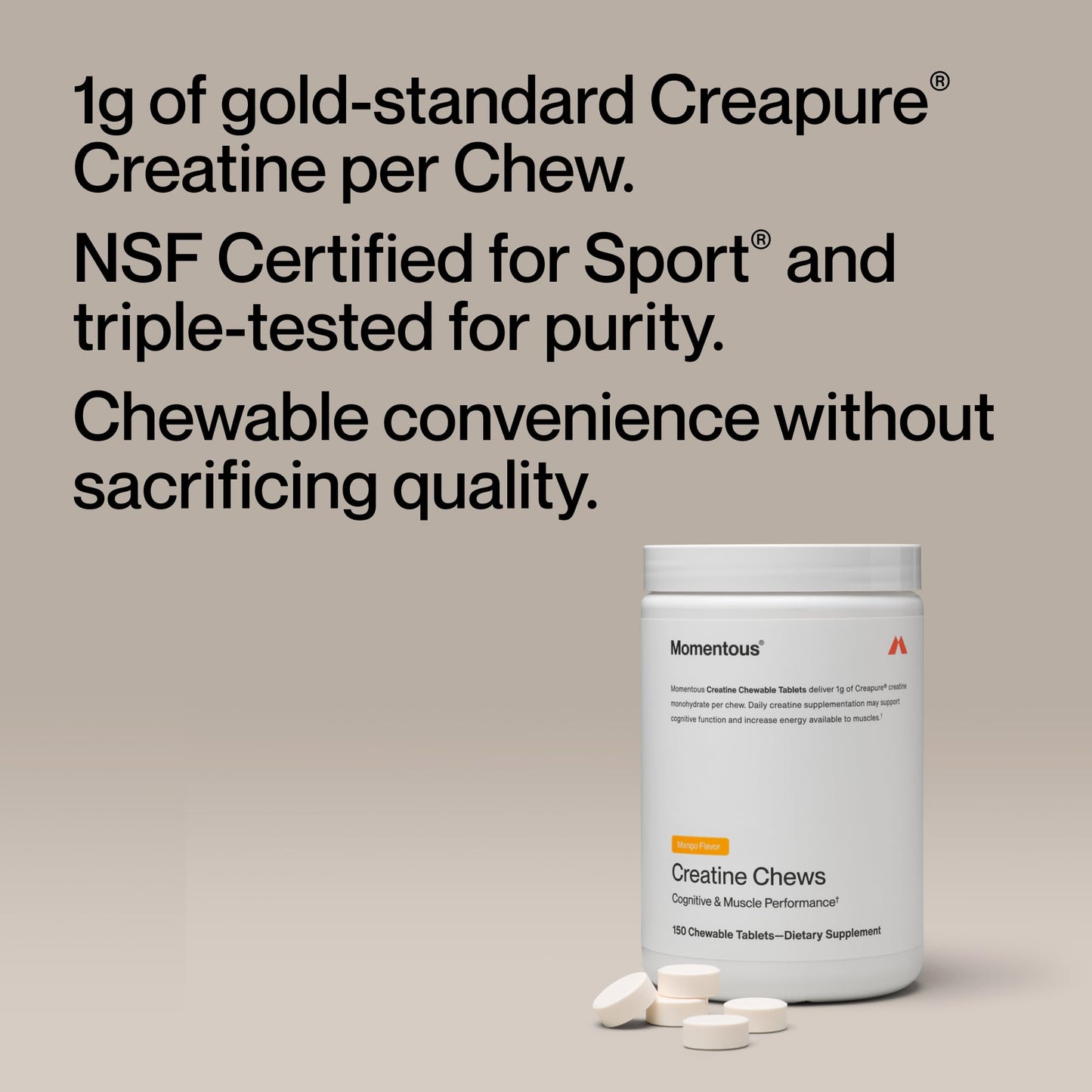 Momentous Creatine Chews - Creatine Monohydrate, 150 Tablets