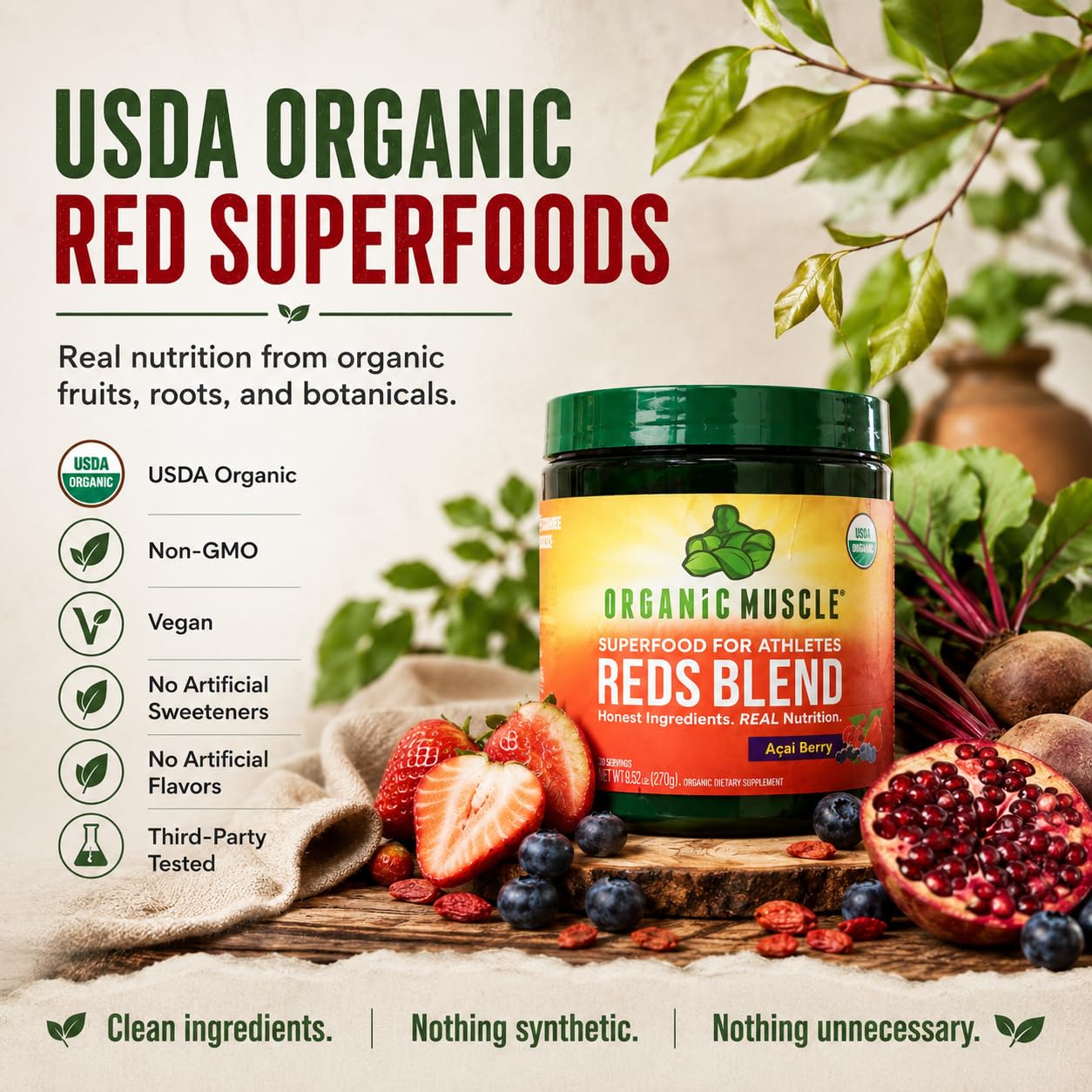 Organic Muscle Reds Superfood Acai Berry Powder 30 Servings