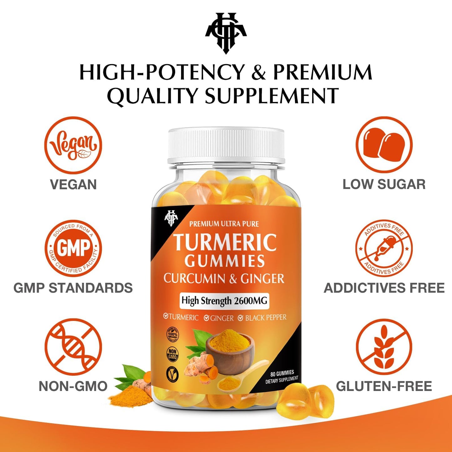 CHANUBITO Turmeric Curcumin Gummies with Ginger & Black Pepper, Vegan Pectin Formula, Immune Support, 240 Gummies