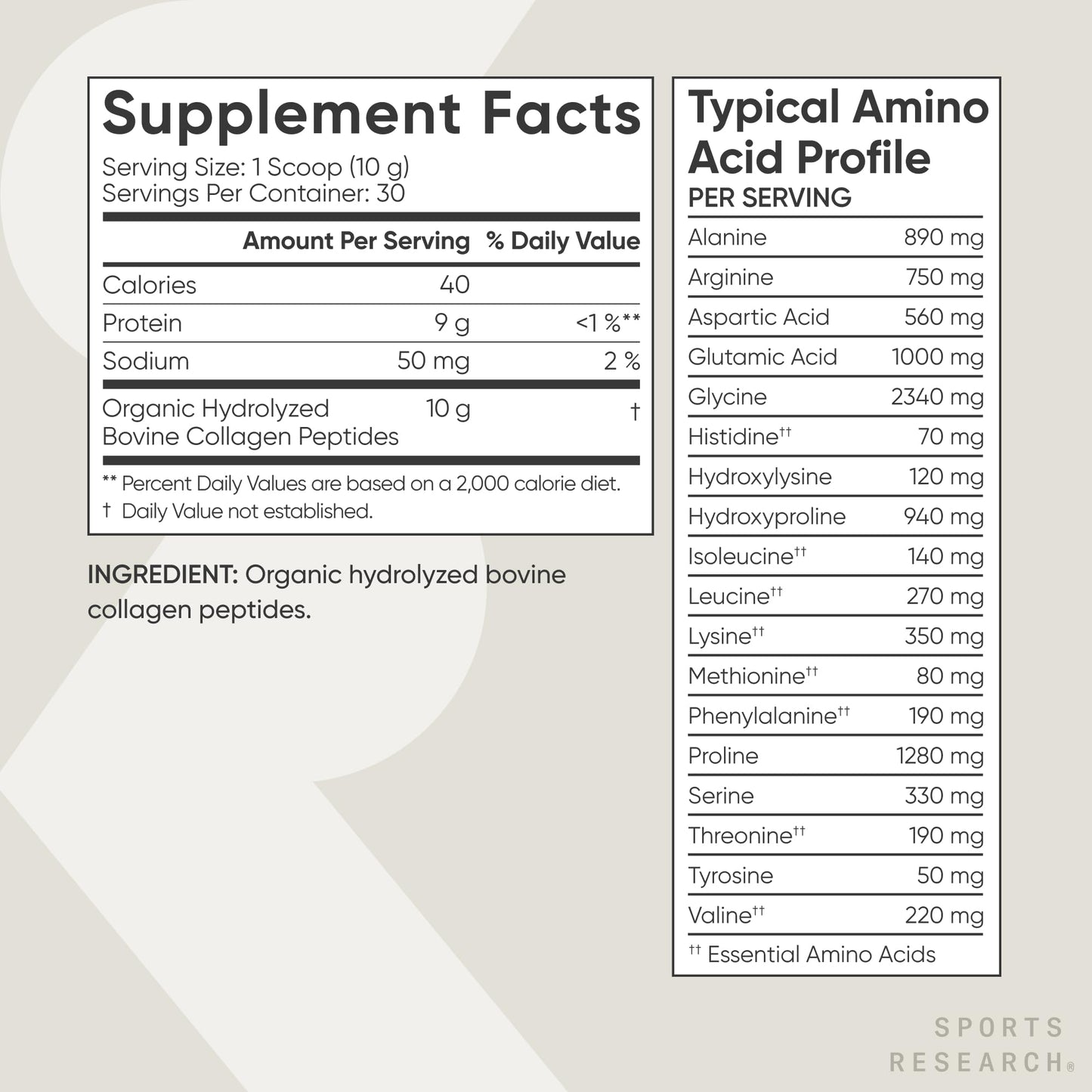 Sports Research Organic Collagen Peptides - Hydrolyzed Type I & III Collagen Protein Powder 10.58 Ounce