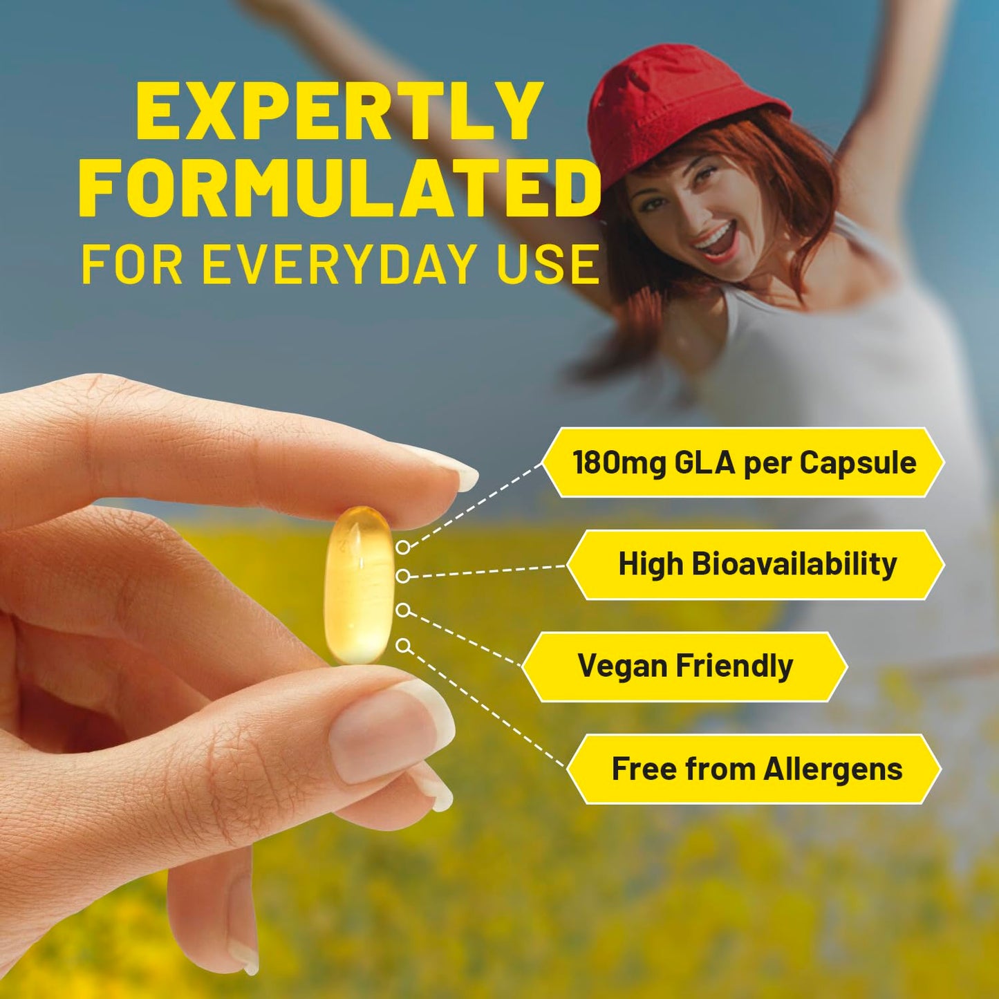 PH PROWISE Healthcare Vegan Evening Primrose Oil 2000mg with Vitamin E & B6 Softgels, 60 Count