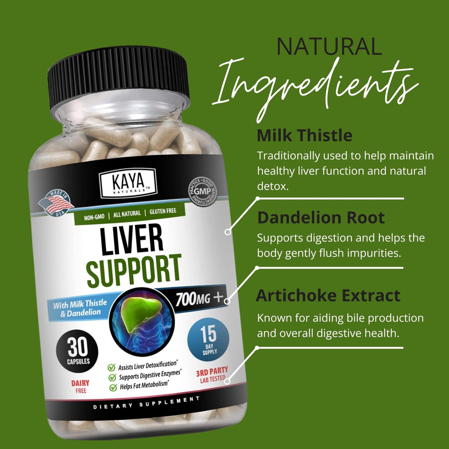 Kaya Naturals Liver Cleanse Detox & Repair Milk Thistle Supplement Capsules 30