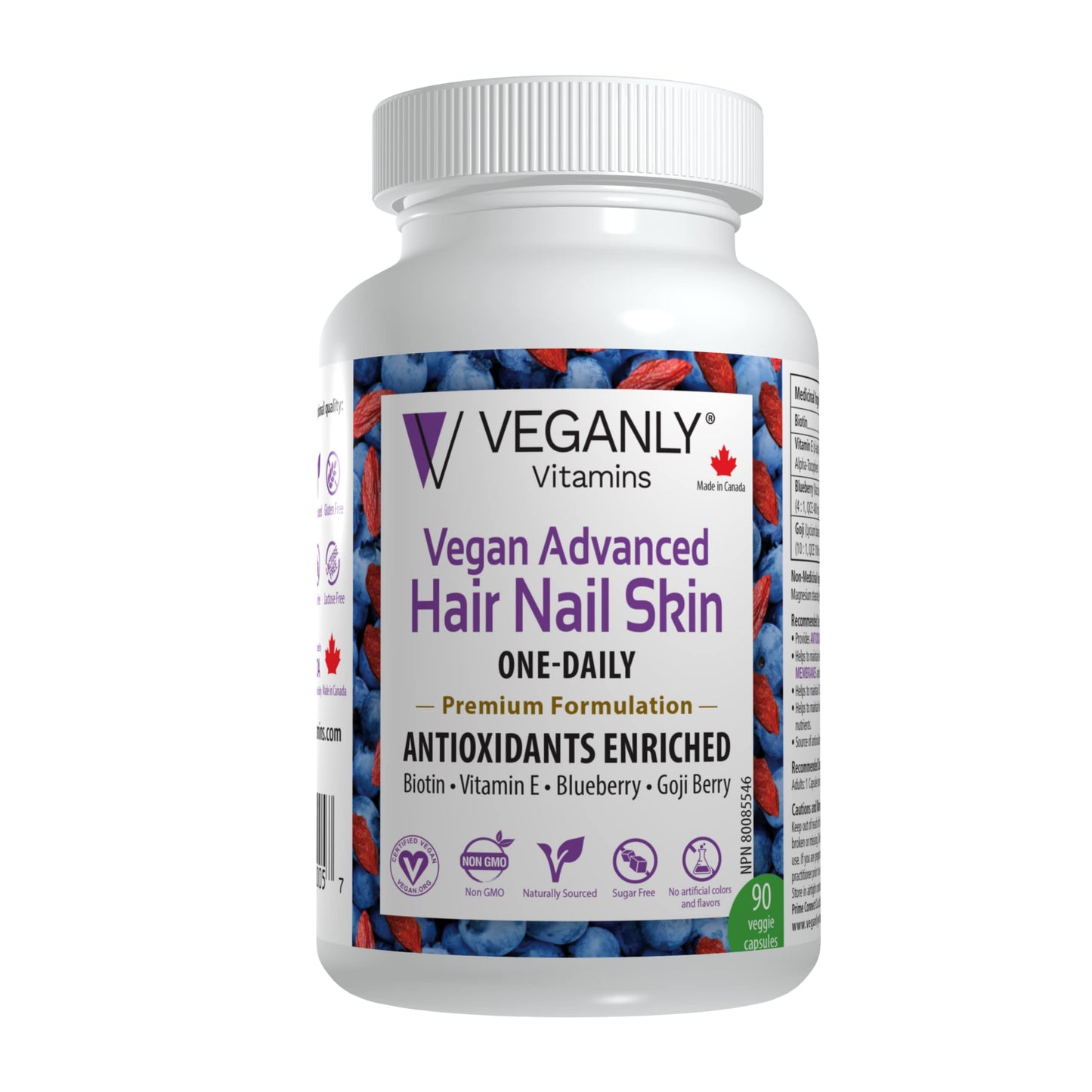 VEGANLY Vitamins Vegan Advanced Hair Nail Skin One-Daily 90 Capsules