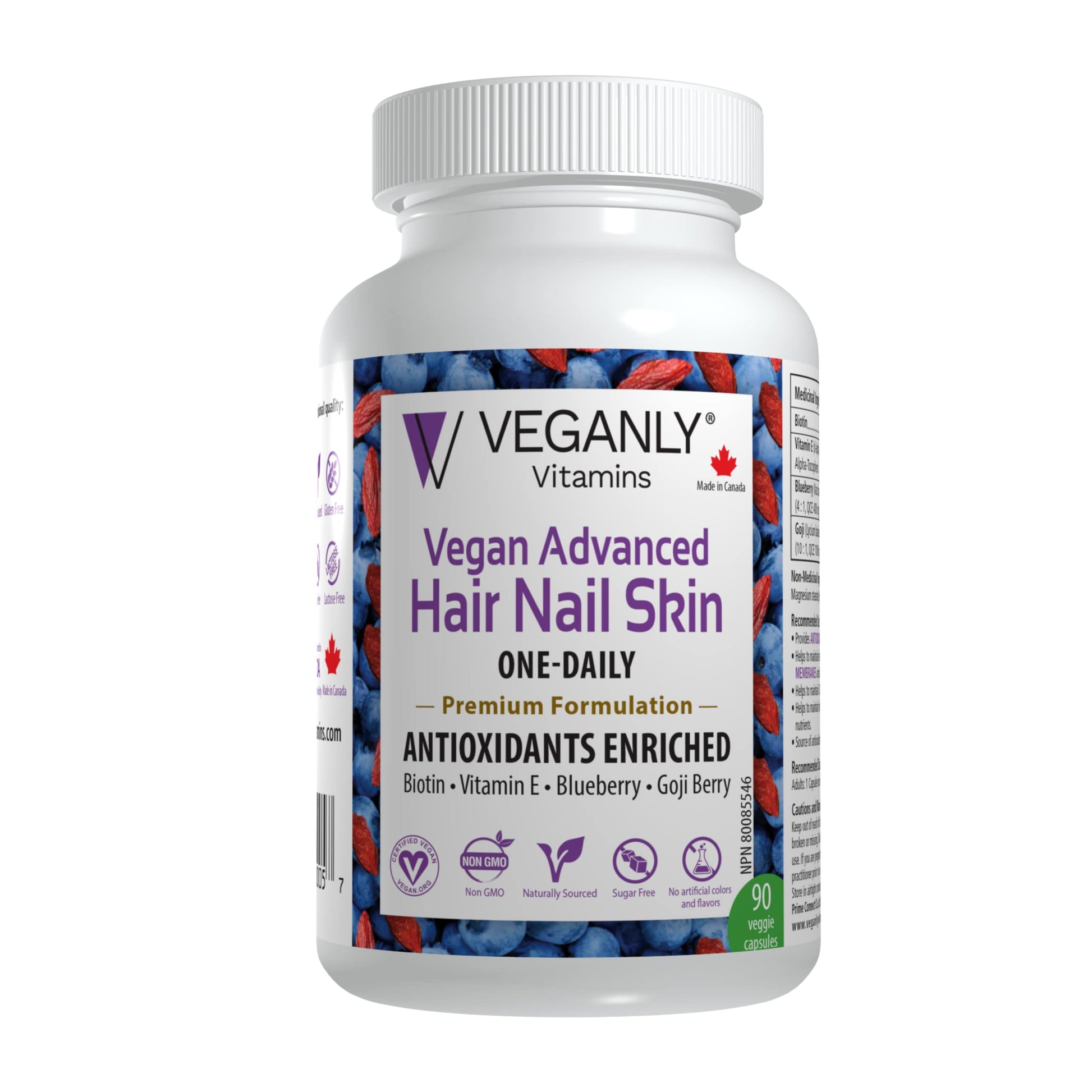 VEGANLY Vitamins Vegan Advanced Hair Nail Skin One-Daily 90 Capsules