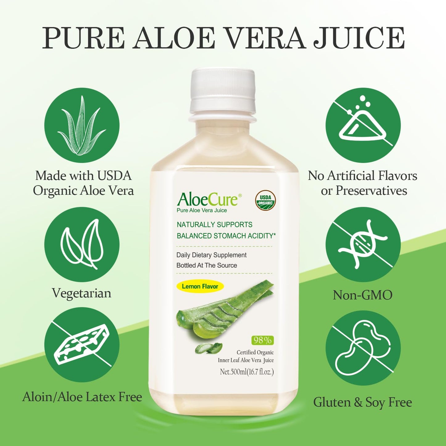 AloeCure Organic Aloe Vera Digestion Set Capsules, 5-Pack, 60 Capsules