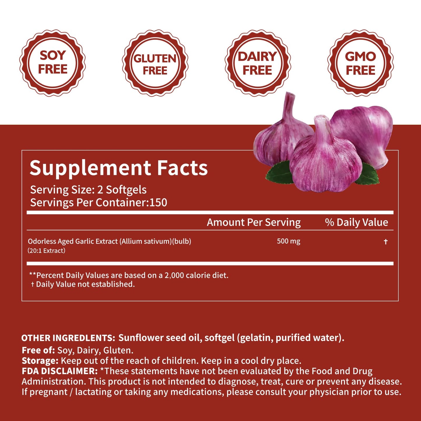 Mirooeger 20:1 Extract Aged Garlic Extract Softgel Capsules, 300 Count