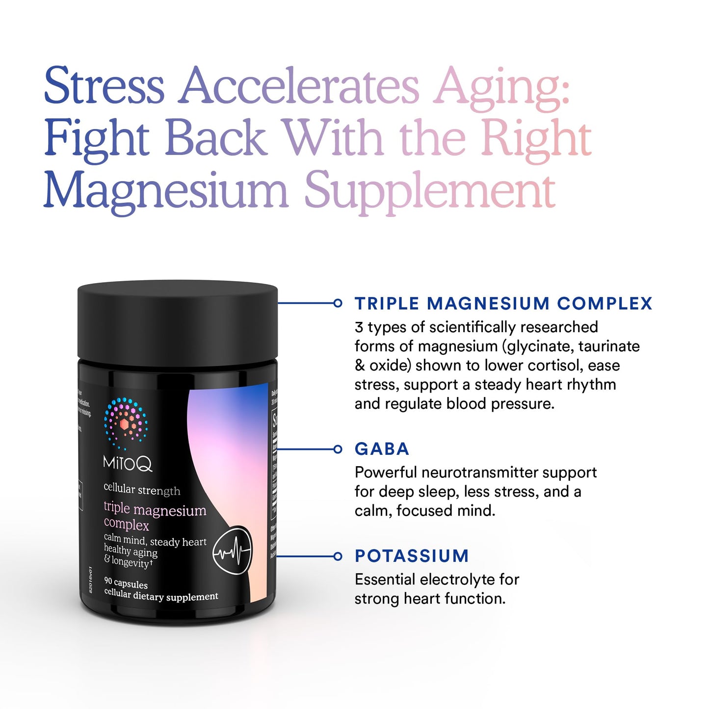 MitoQ Triple Magnesium Complex Capsules - Magnesium Glycinate, Taurinate, and Oxide with GABA, 90 Capsules