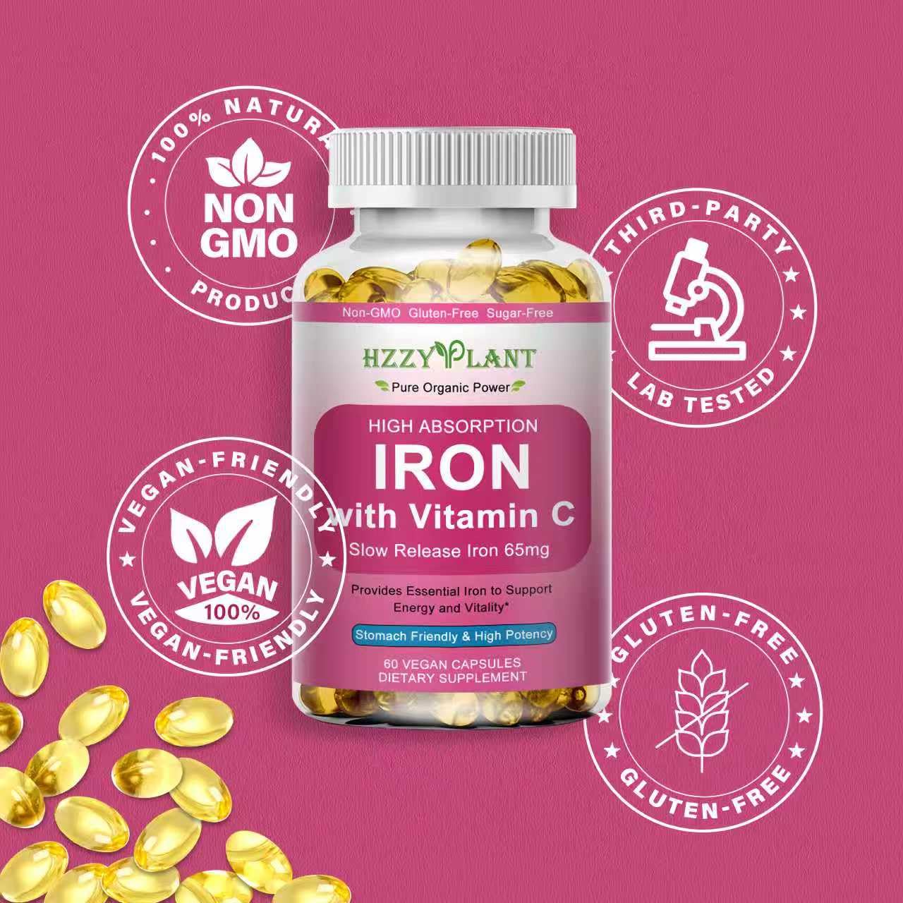 HZZYPLANT Iron Supplement for Women Softgels 60 Count