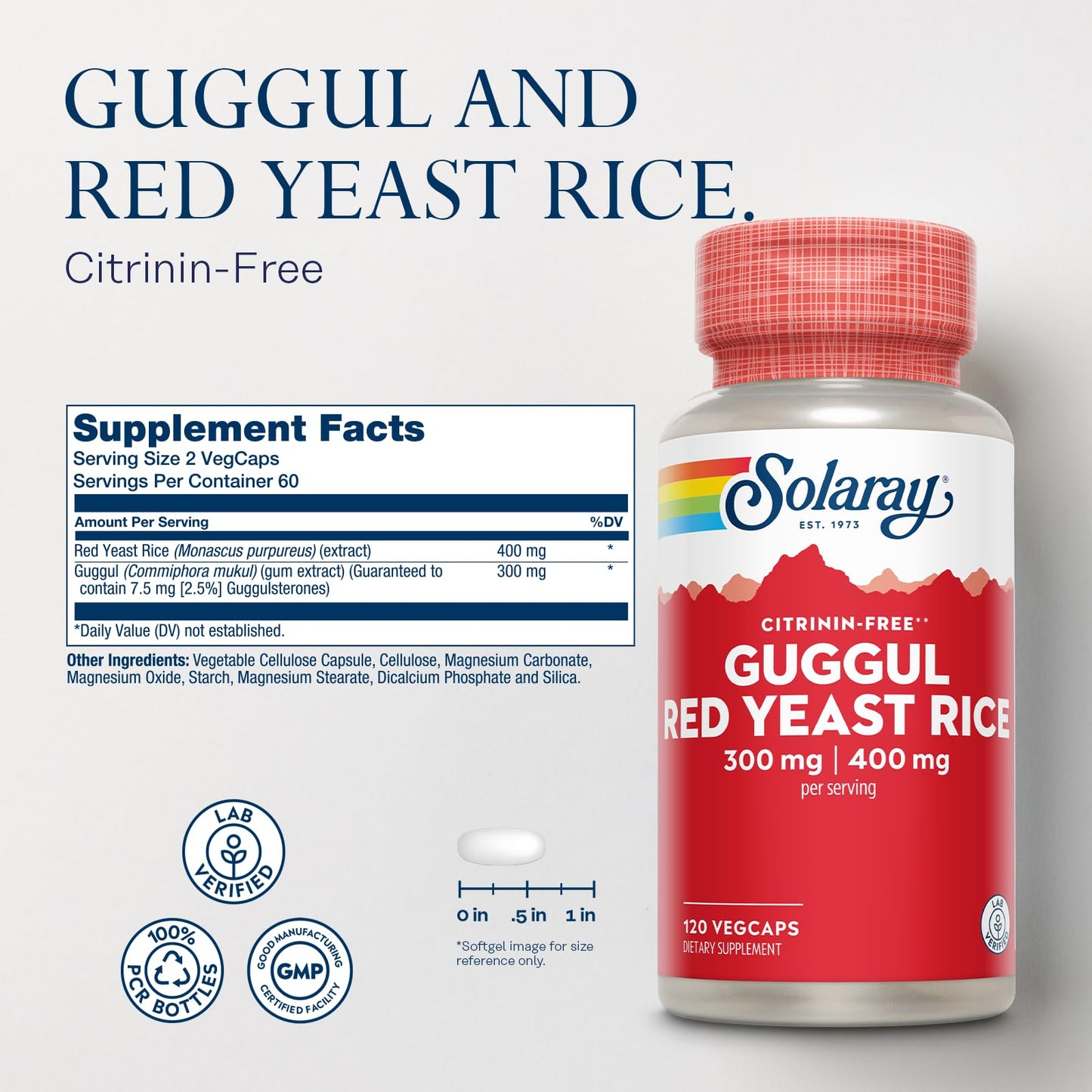SOLARAY Guggul Gum Extract & Red Yeast Rice Capsules 120