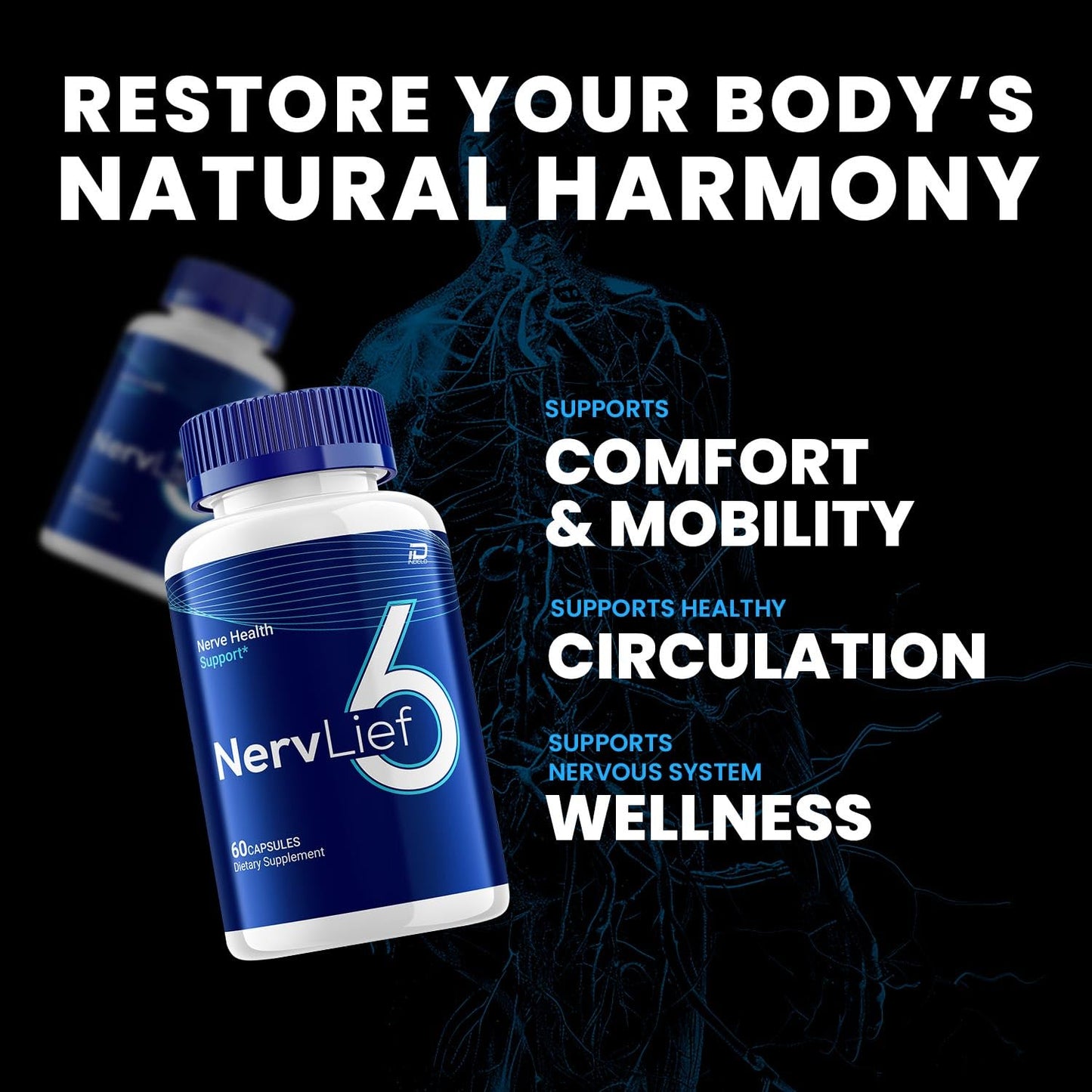 Indelo Nervlief 6 Advanced Supplement Natural Blend Capsules, 300 Capsules
