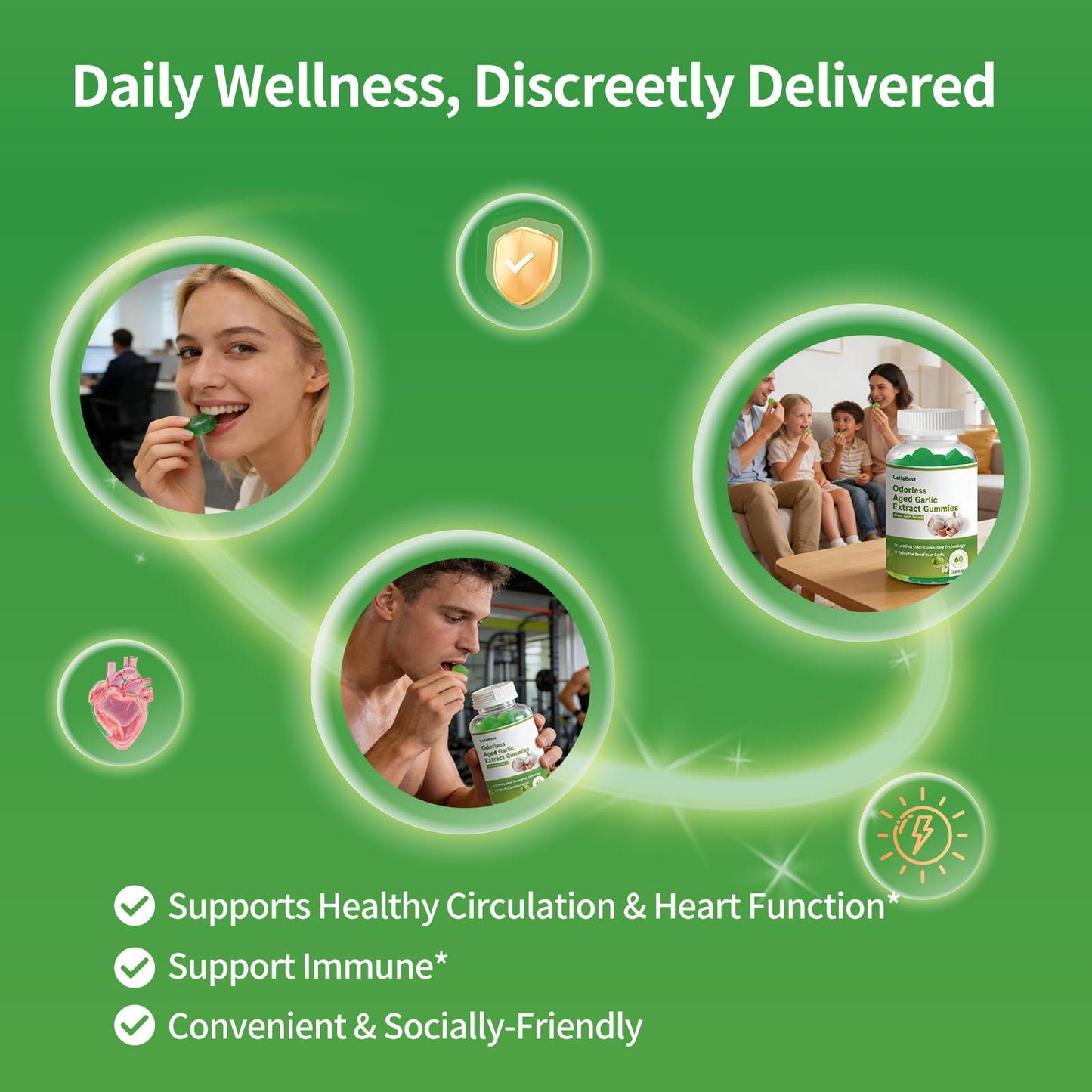 LallaBest Odorless Aged Garlic Extract Gummies, 60 Gummies