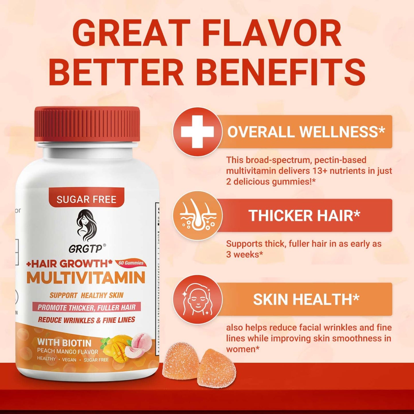 GRGTP Multivitamin Hair Growth Gummies 60 Count