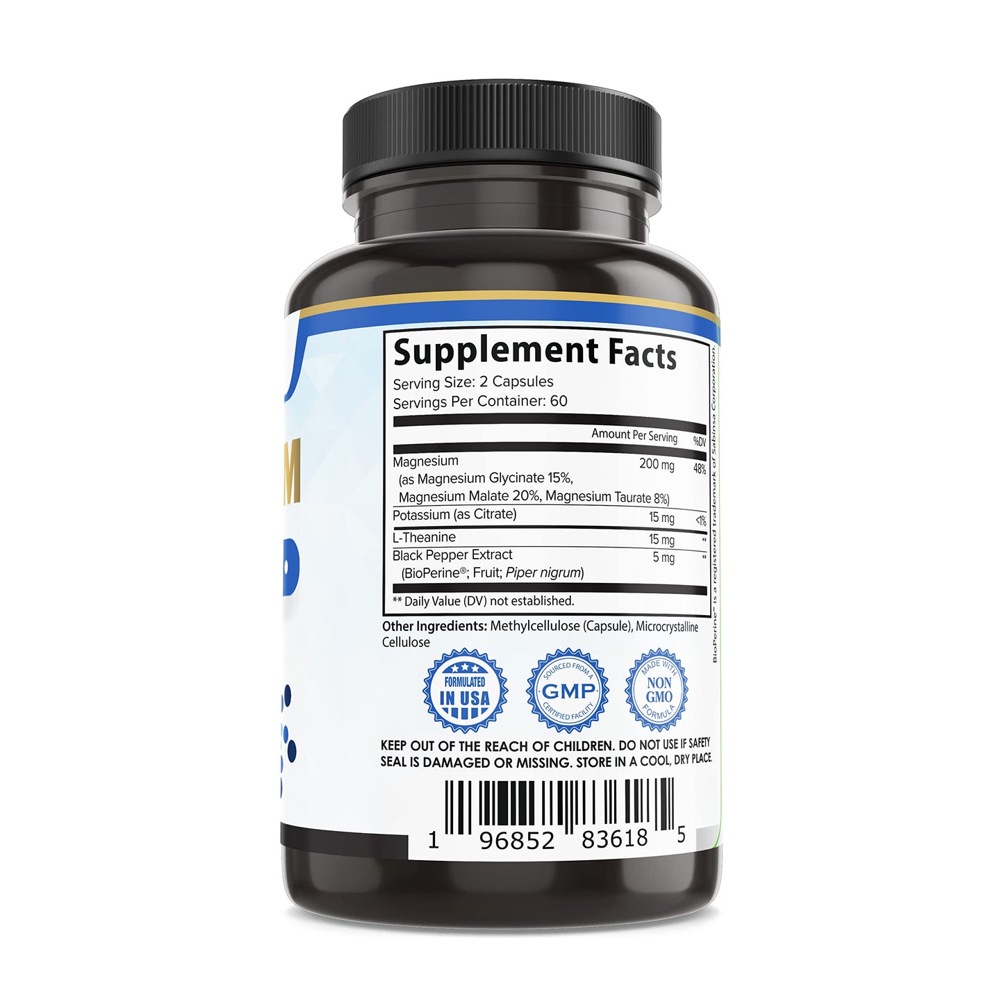 Pure Organic Elements Magnesium Glycinate with Potassium, L-Theanine 120 Capsules